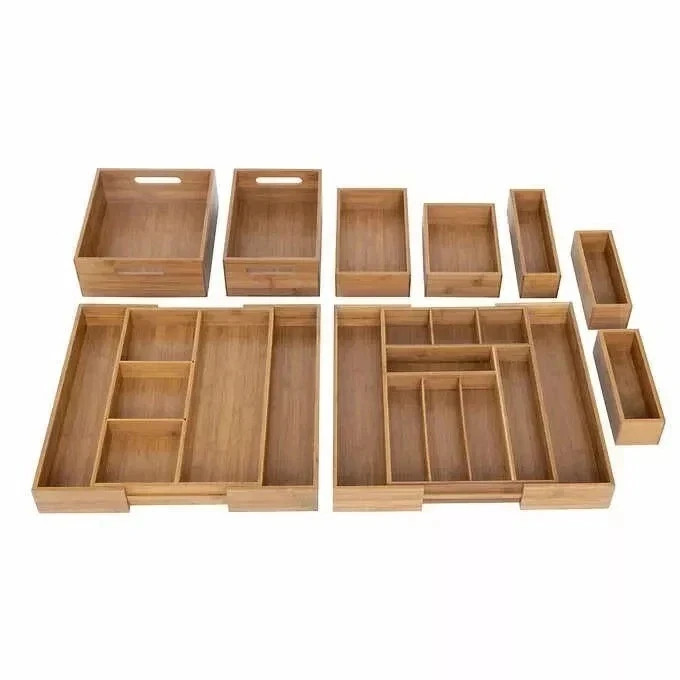 Seville Classics 9-Piece Bamboo Drawer Organizer Starter Set