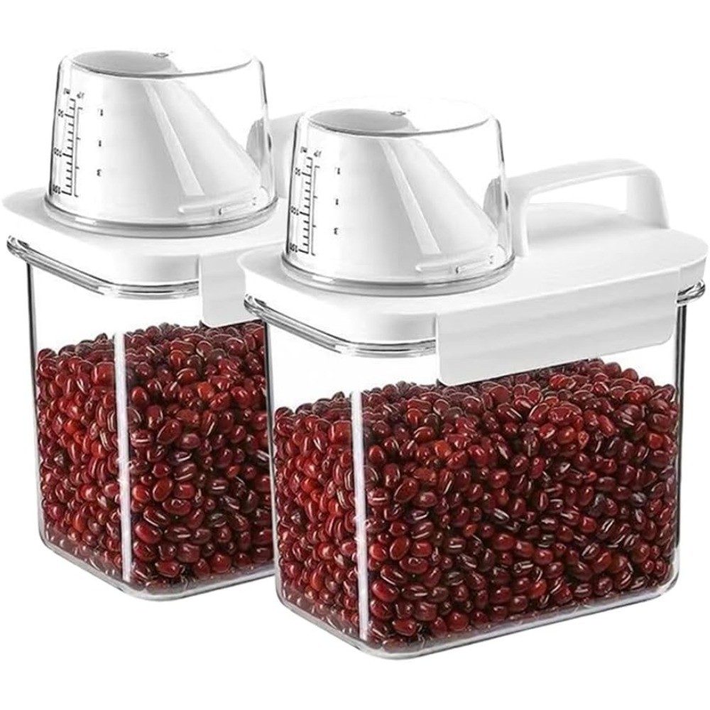 2Pcs Rice Dispenser Storage Containers, 1.1L Small Rice Bucket with Measuring
