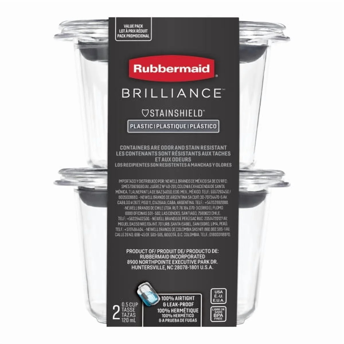 Rubbermaid 2Pk 0.5 Cup Brilliance Food Storage Containers :Leakproof, Stackable,