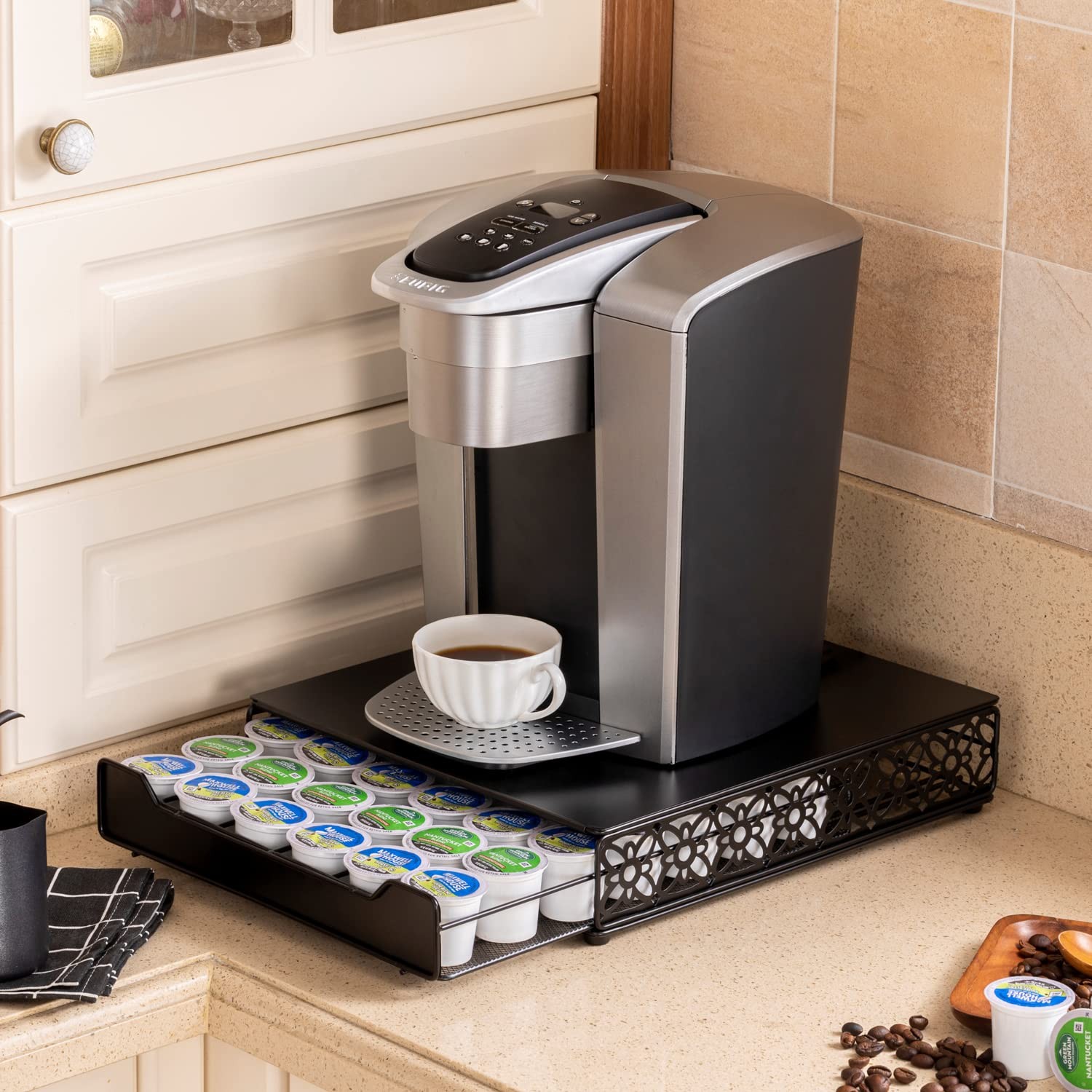 Flagship Coffee Pod Storage Drawer, Organizer for Keurig (42 Pods, Iron) black