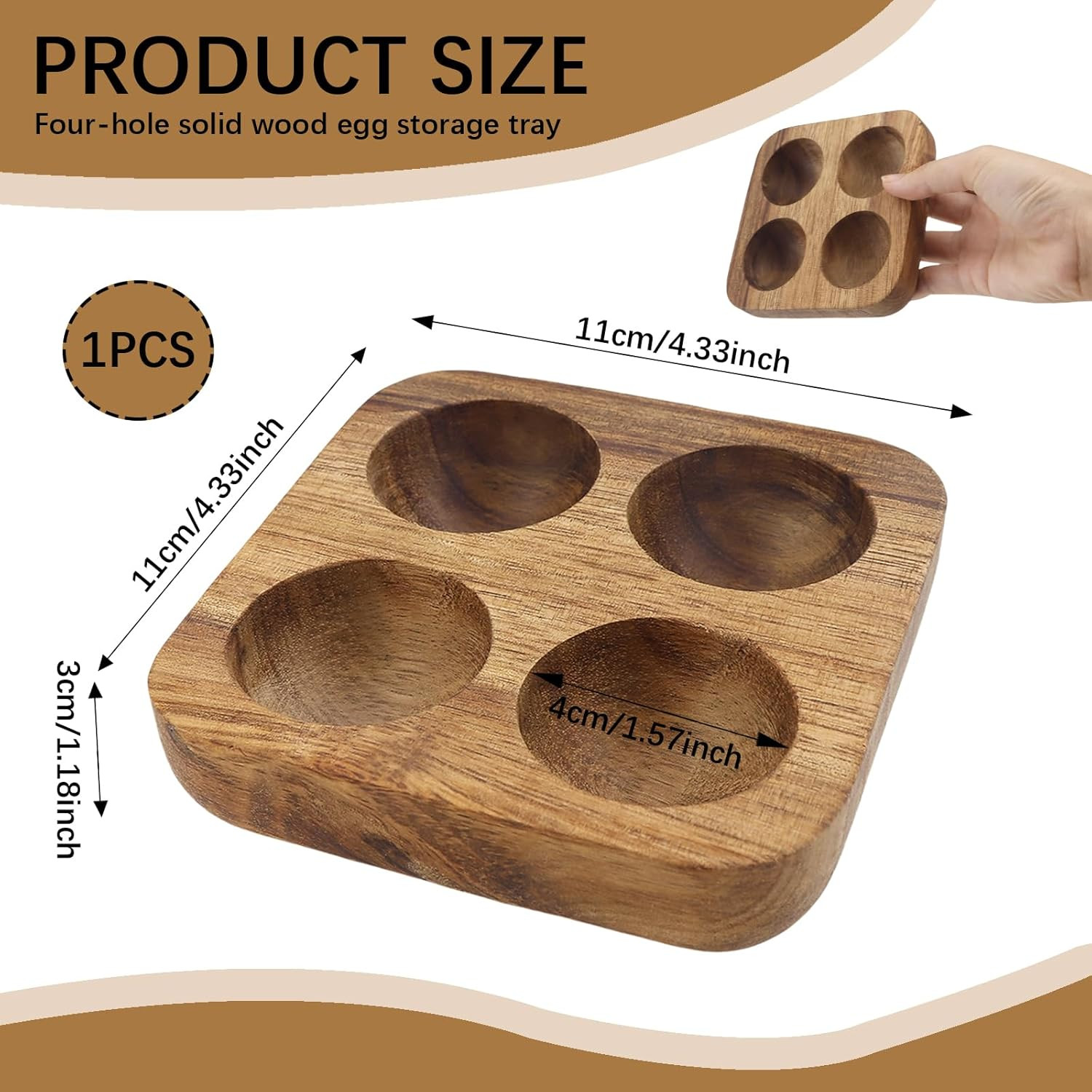 4 Slots Wooden Egg Tray, Egg Holder for Kitchen Refrigerator Countertop Display