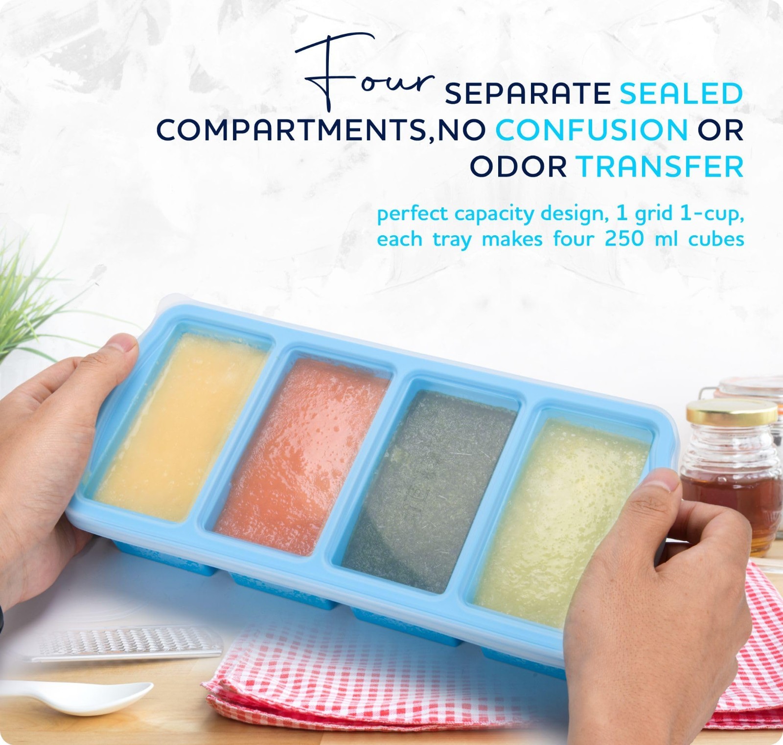 Silicone Freezer Trays with Lid – 1-Cup Ice Cube Molds for Soup & Sauces (2-Pack