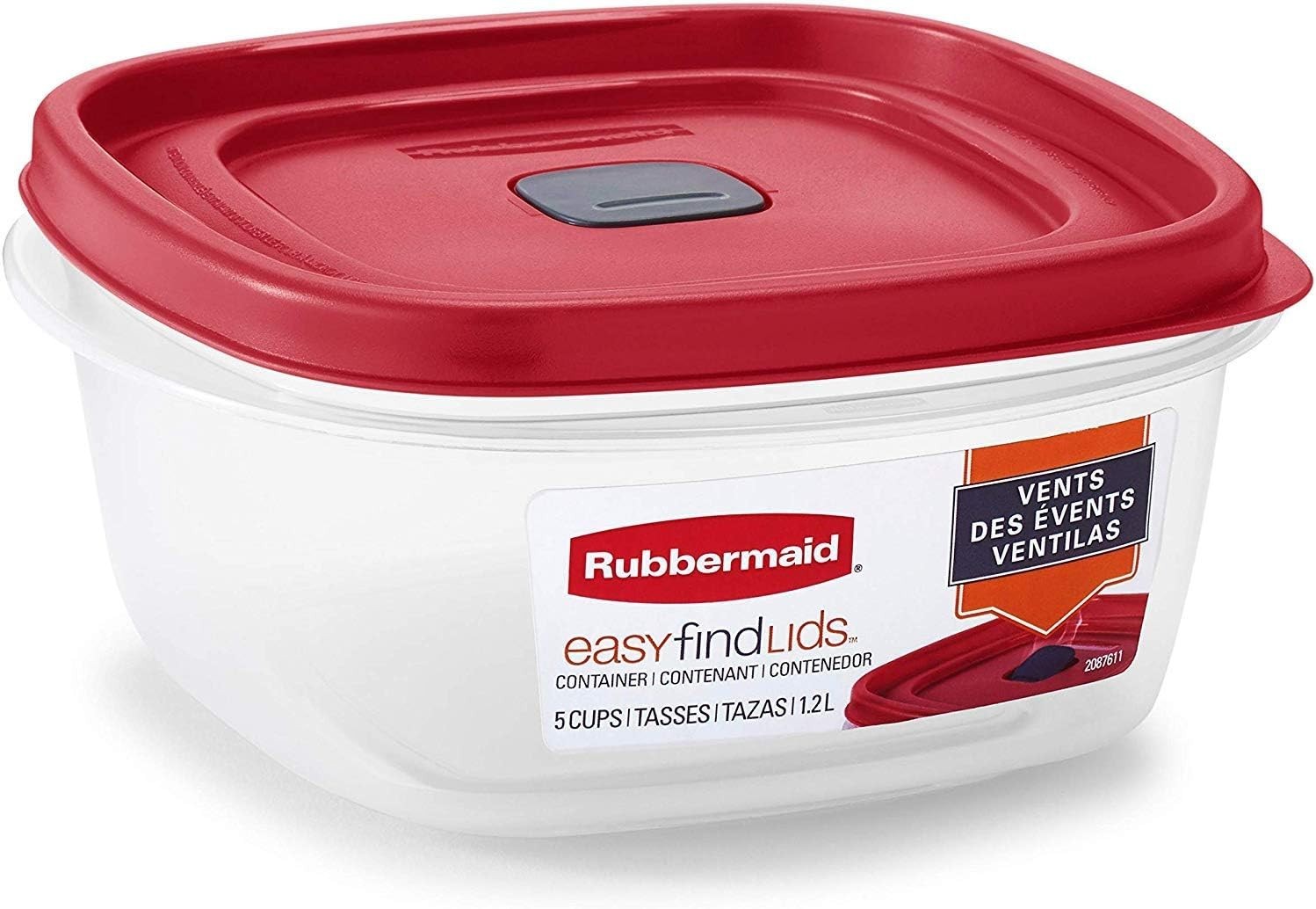 Rubbermaid Red Food Storage Containers with Easy Find Lids 3 Pack 5 Cup