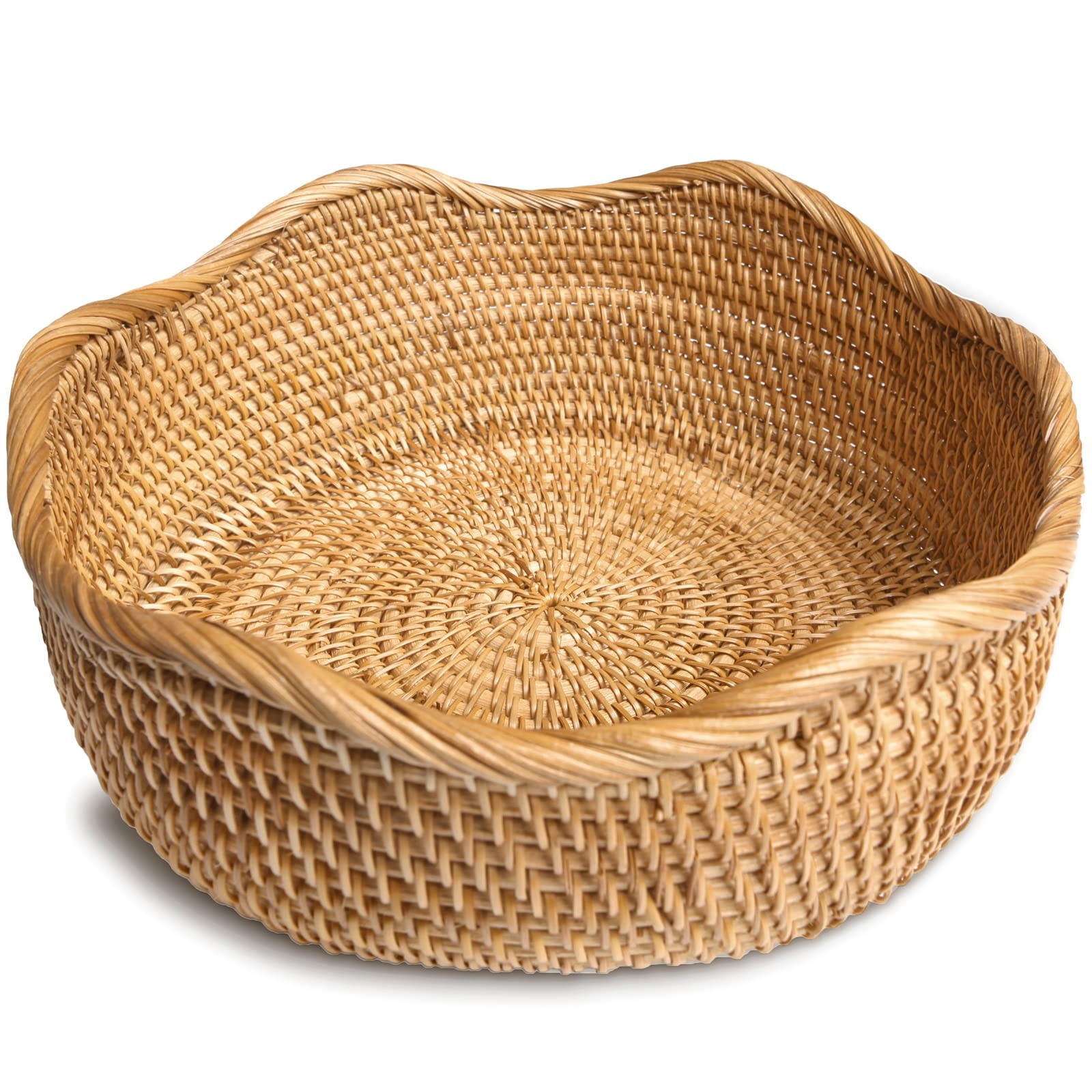 Handmade Rattan Bread Baskets Round Wicker Fruit Serving Storage Bowls, Natur…