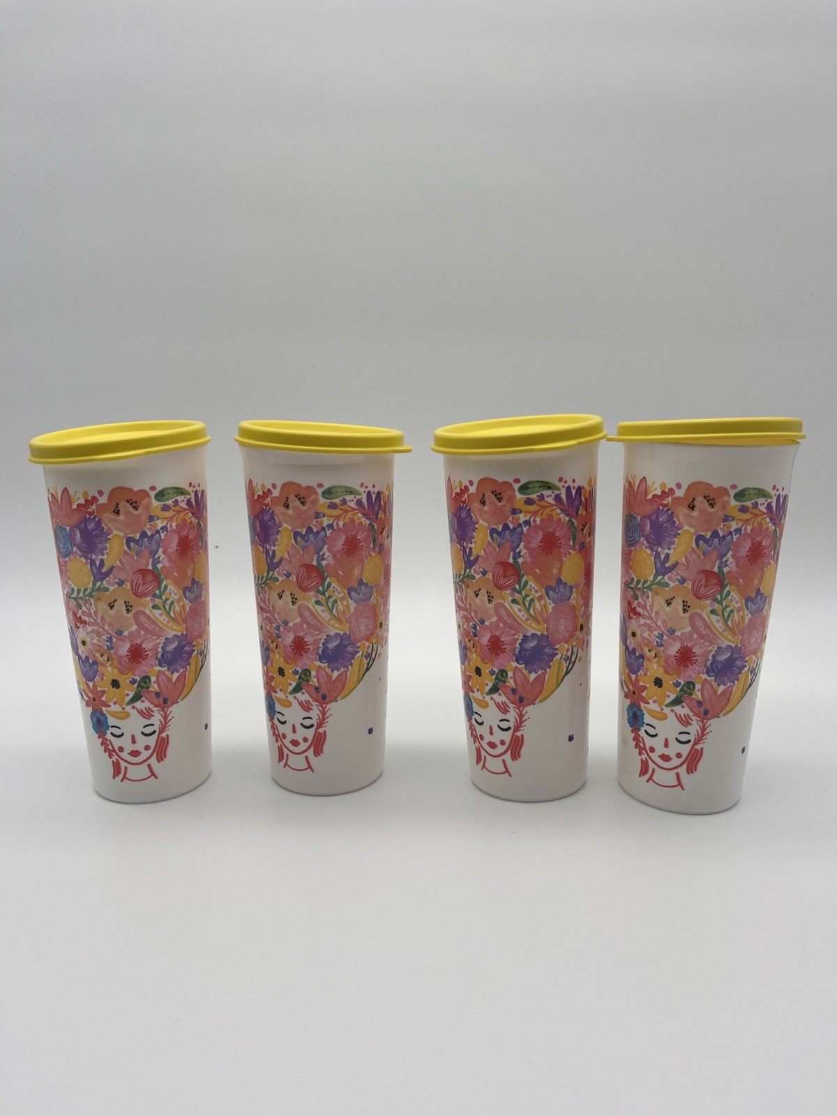 Tupperware Tumblers Set with Lids Fanciful Floral Drinkware New