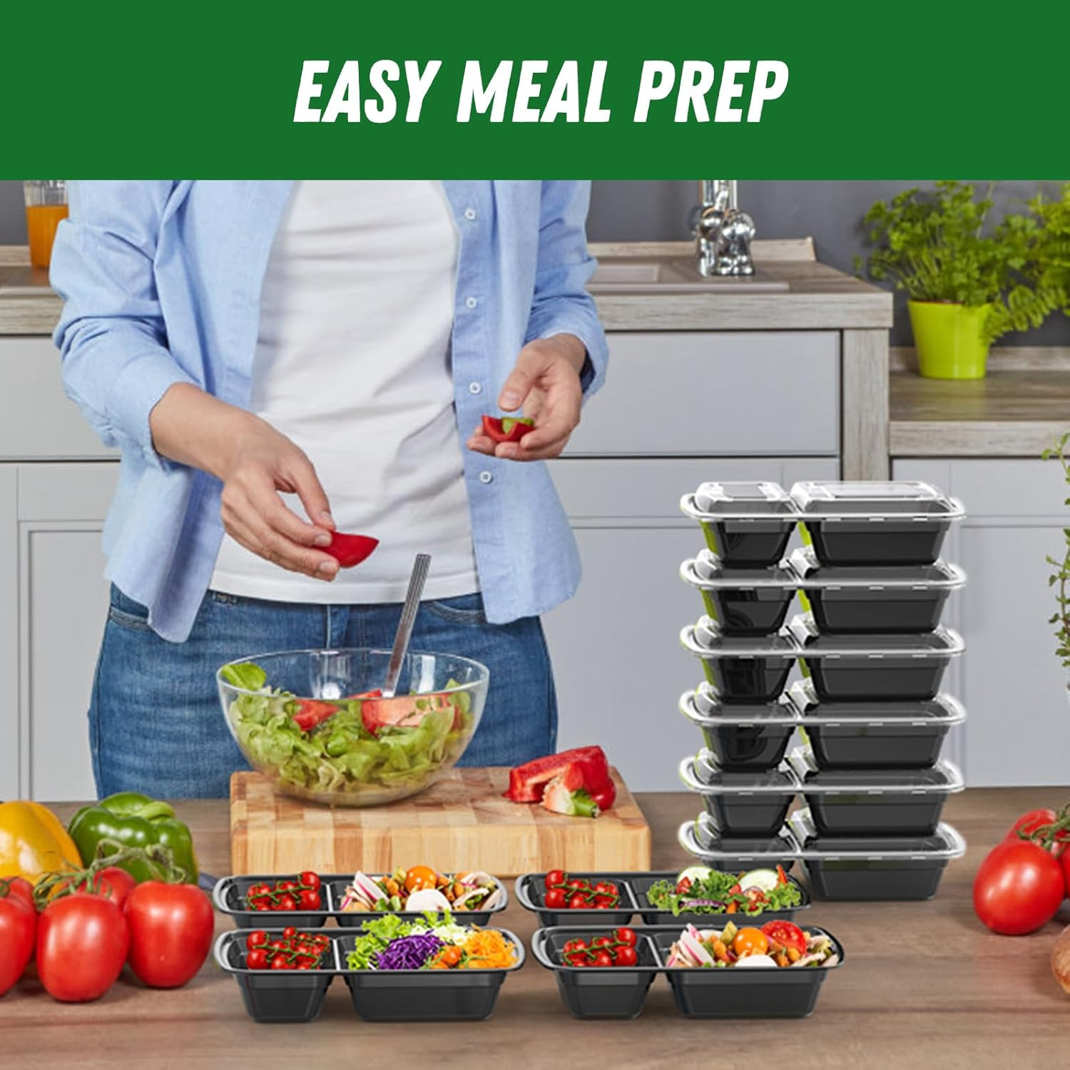 50 Pack (100-Piece) 28 oz Meal Prep Containers Reusable with Lids 2-Compartment,