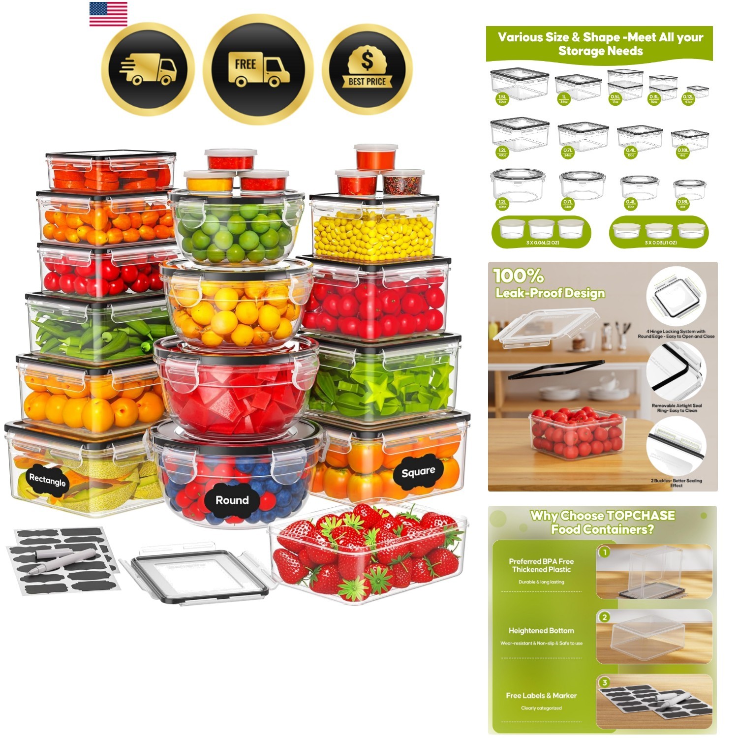 42 PCS Food Storage Containers with Lids 21 Containers & 21 Lids – Reusable P…
