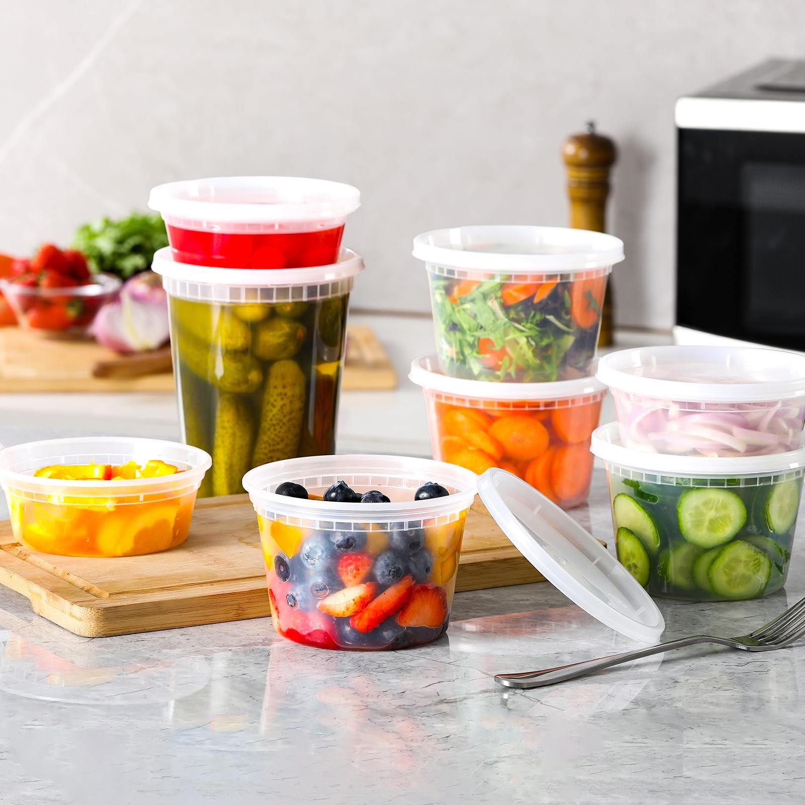 AOZITA 24 Sets Plastic Deli Food Containers With Lids, 8 8/16/32 Set, Clear