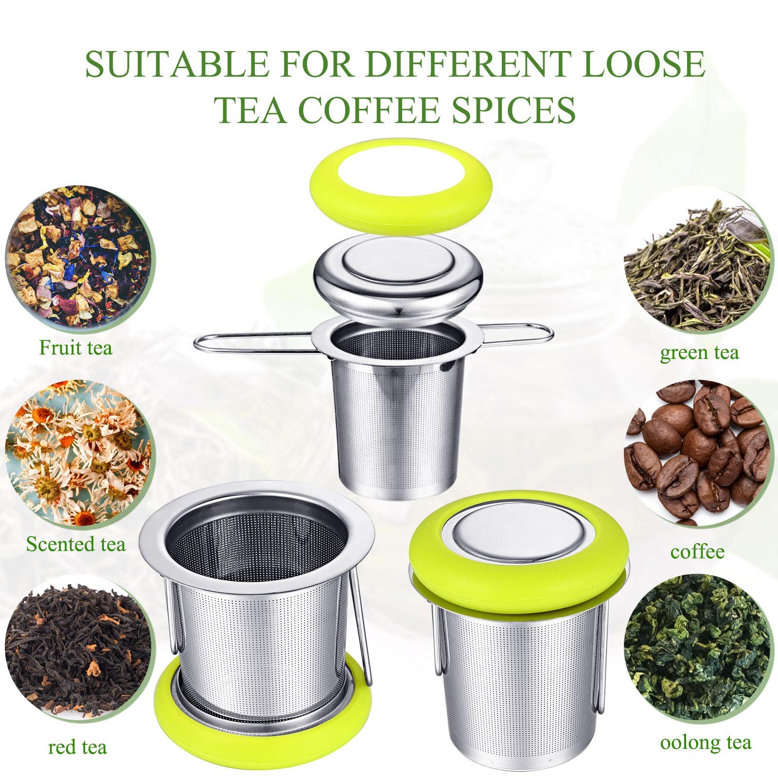 2 Pieces Tea Infusers Stainless Steel Strainer Folding Handle Blue and Green