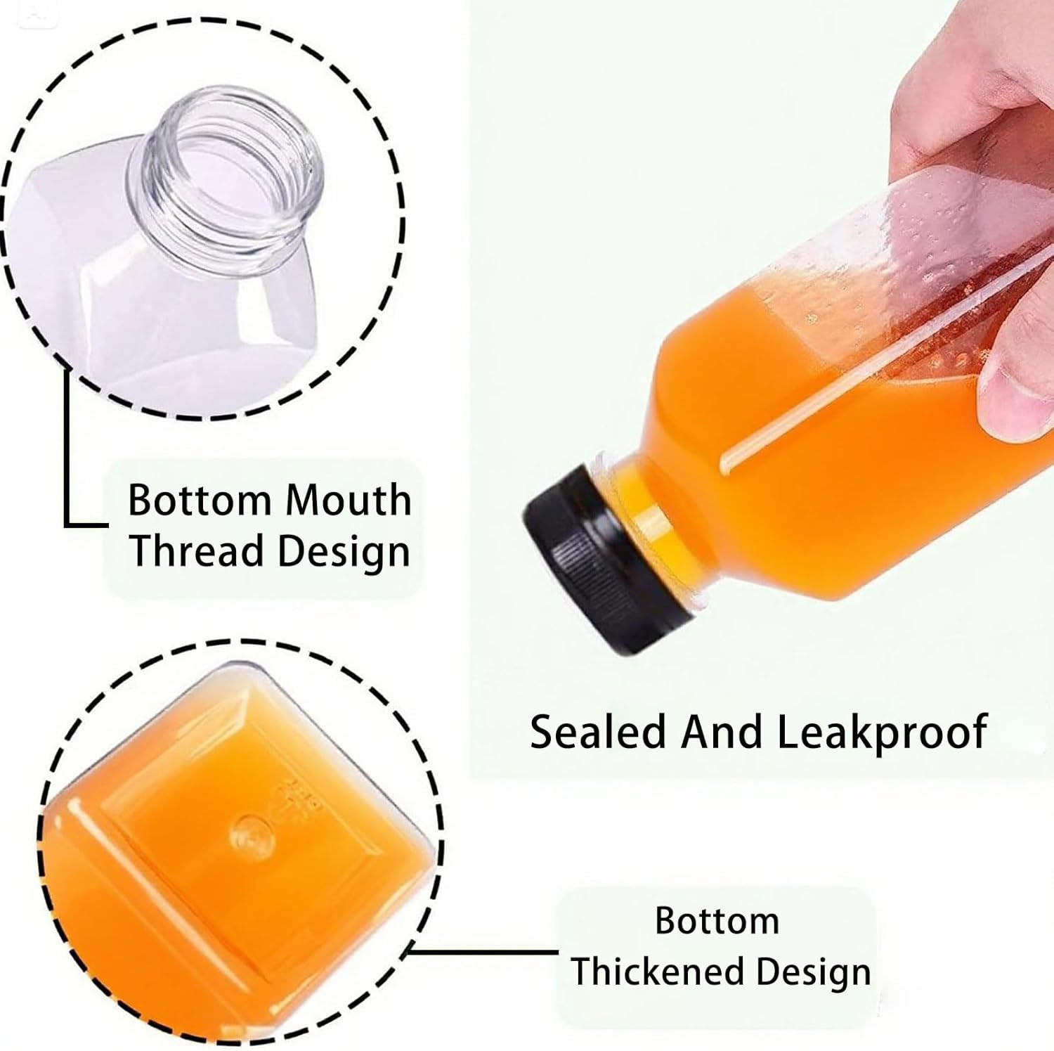 Plastic Juice Bottles with Caps 10Pcs 12Oz, Reusable Juice Containers with Black