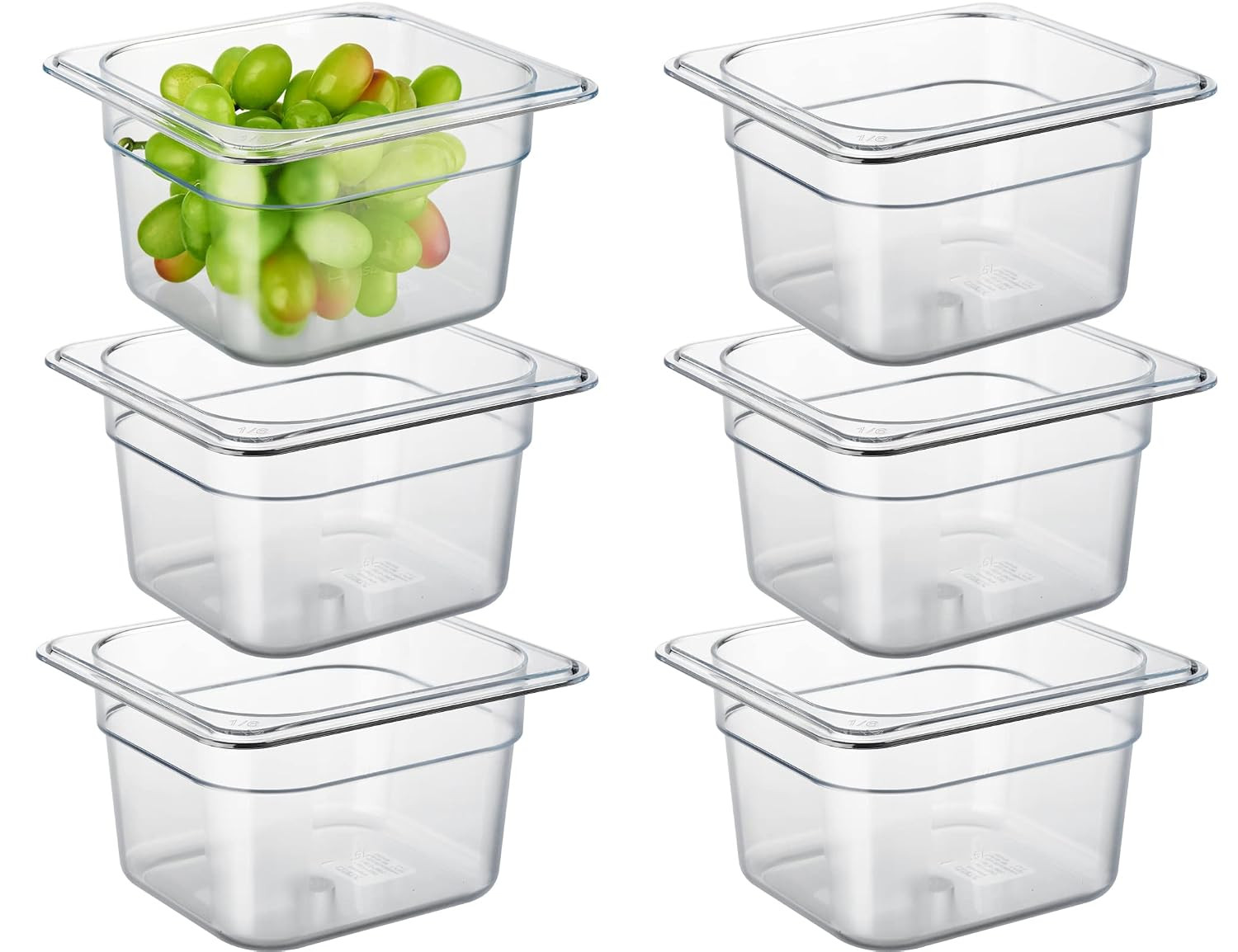 6-Pack 1/6 Size 4″ Deep NSF Polycarbonate Food Pans | Dishwasher & Freezer Safe