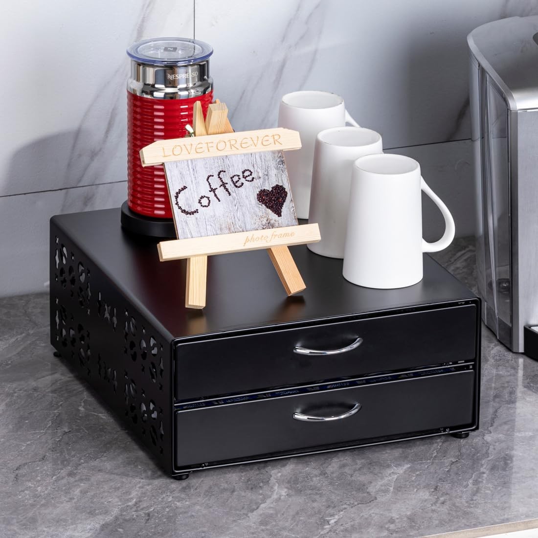 FlagShip K Cup Organizer Drawer 2 Tier Coffee Pod Holder for Keurig Black