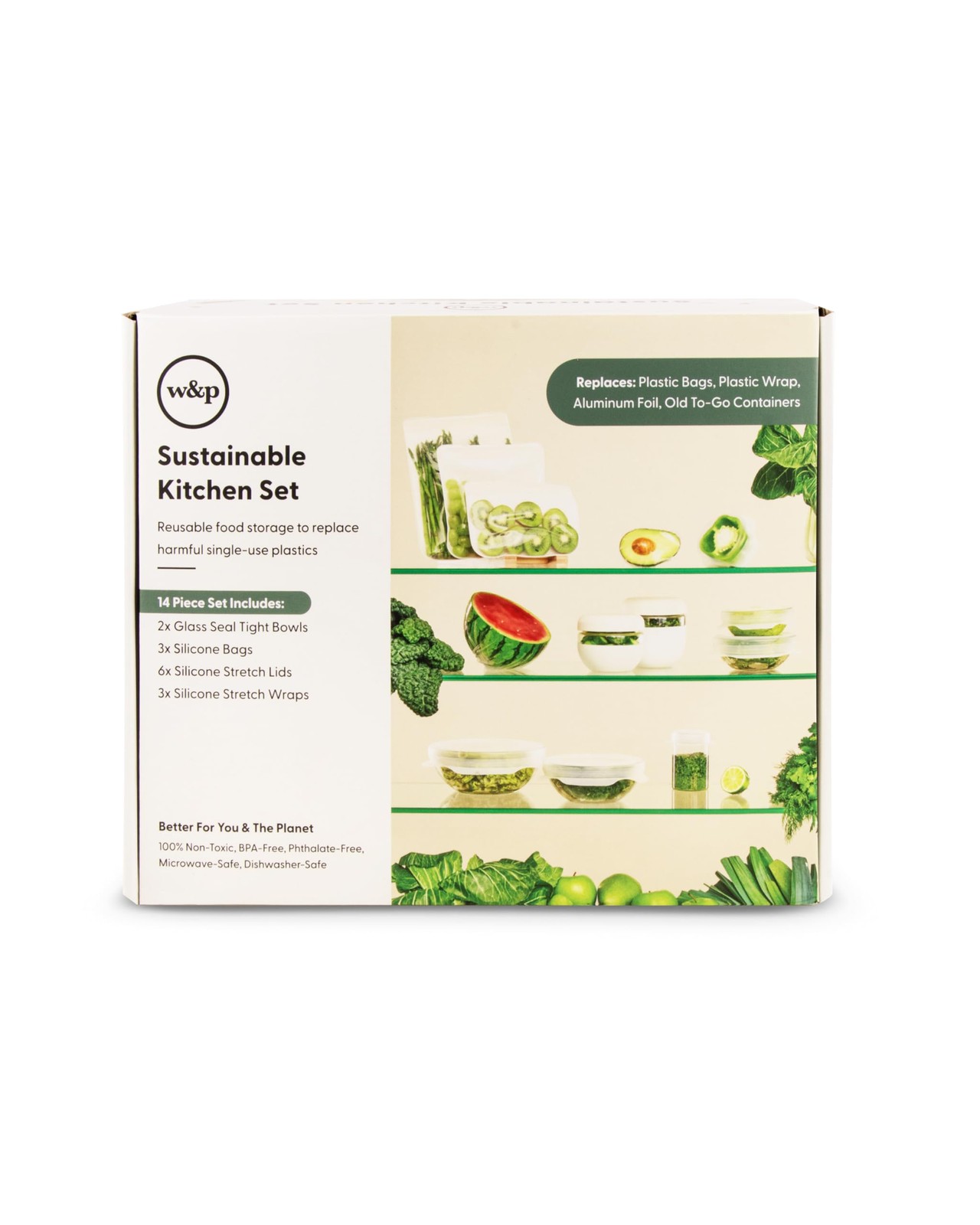 Sustainable Kitchen Set, 14 Pieces (Seal Tight Bowls, Silicone Bags, Stretch …