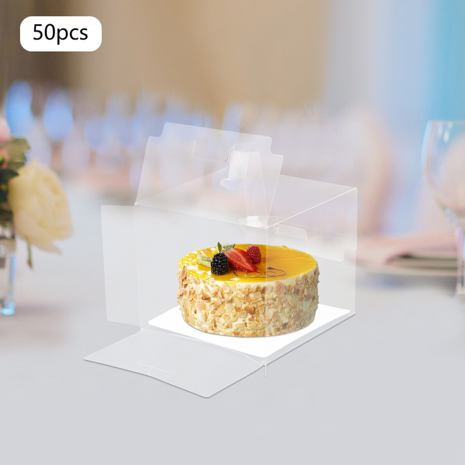 50*Clear Cake Box Gift Plastic Carrier Box Cake Pastry Packaging Box PET US~