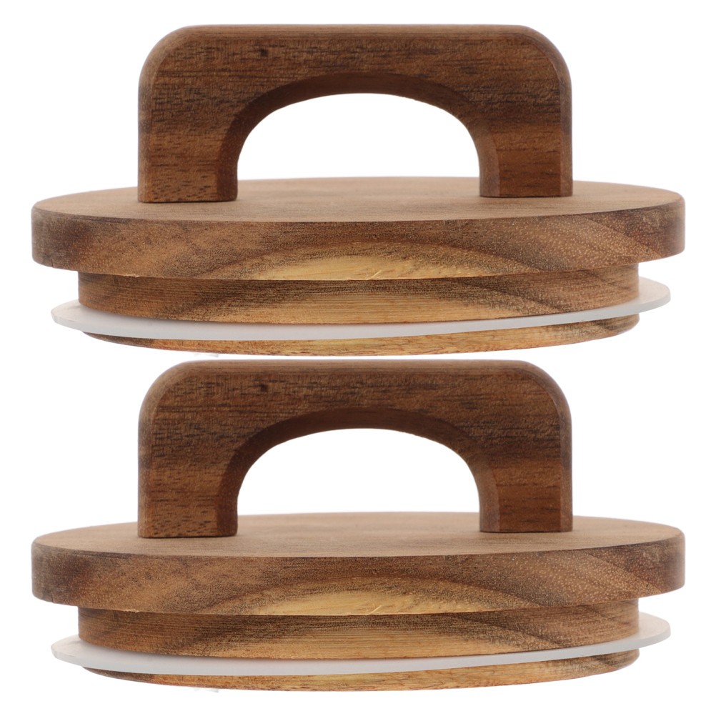 2 Pcs Storage Sealing Lid Wide Mouth Canning Lids Wooden Jar Acacia
