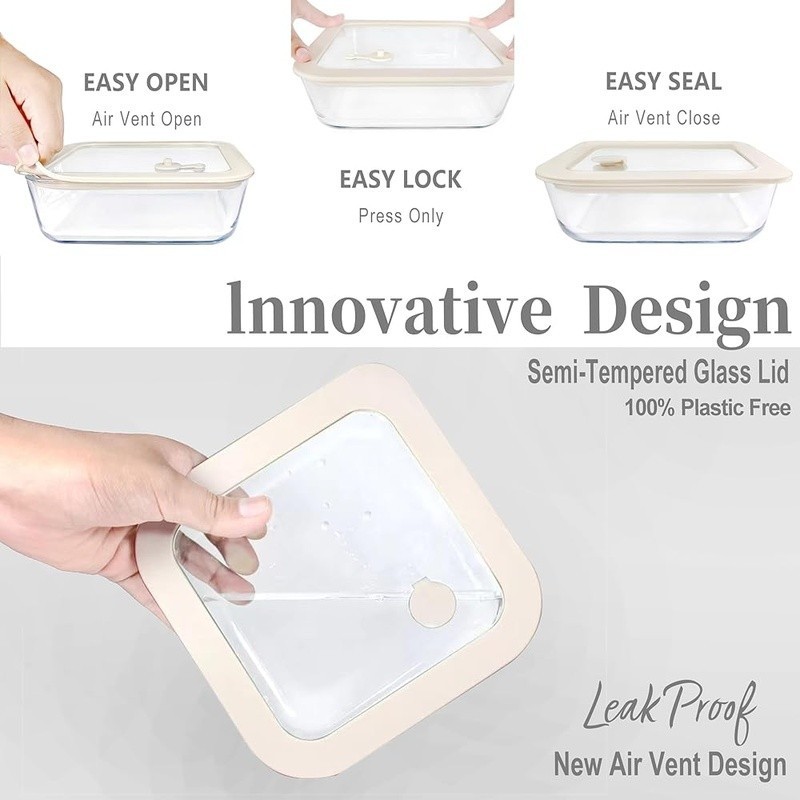 Glass Food Storage Container Leak Proof Silicone Lid Microwave Safe BPA Free New
