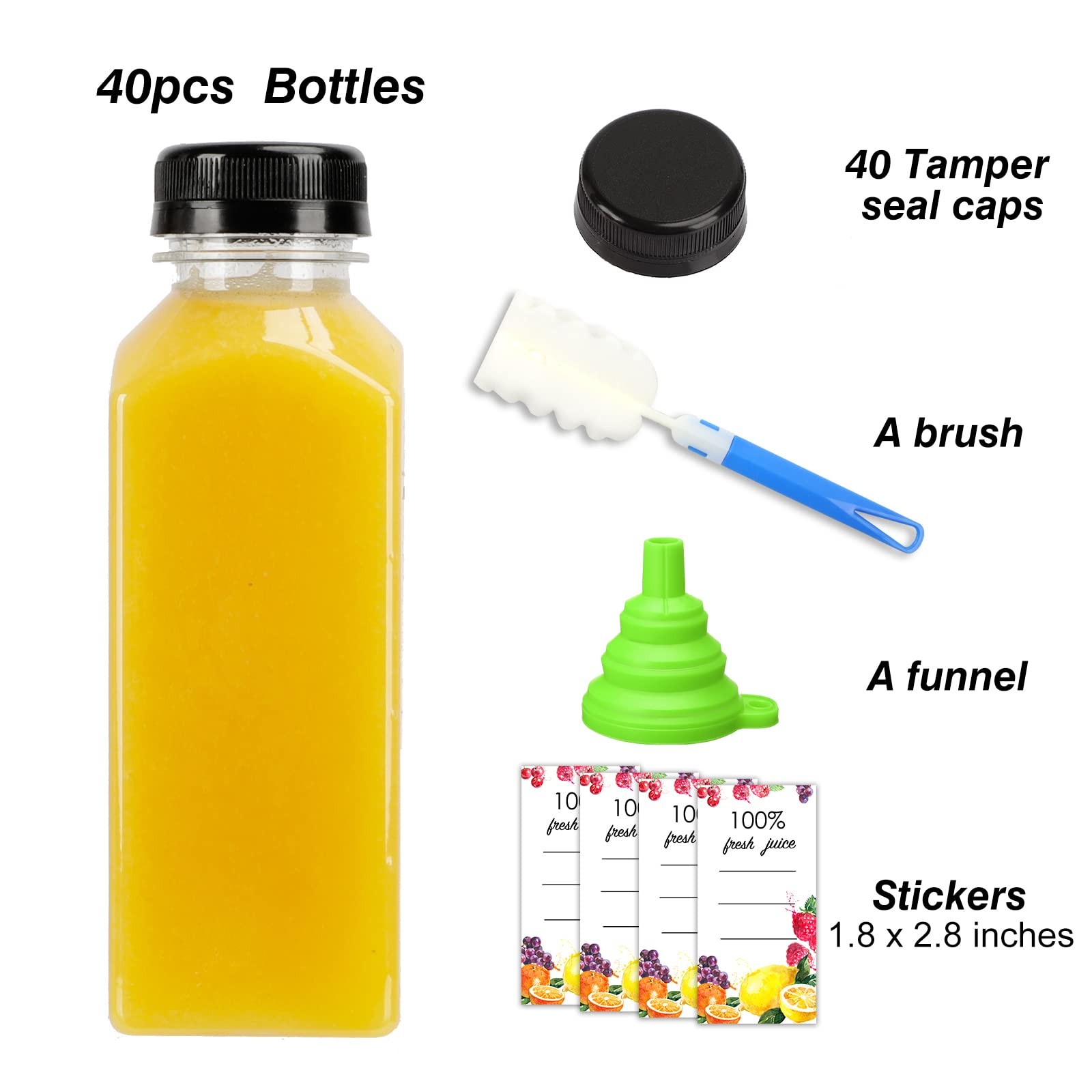 40pcs 12oz Empty Plastic Juice Bottles with Caps Bulk Clear Beverage Containe…