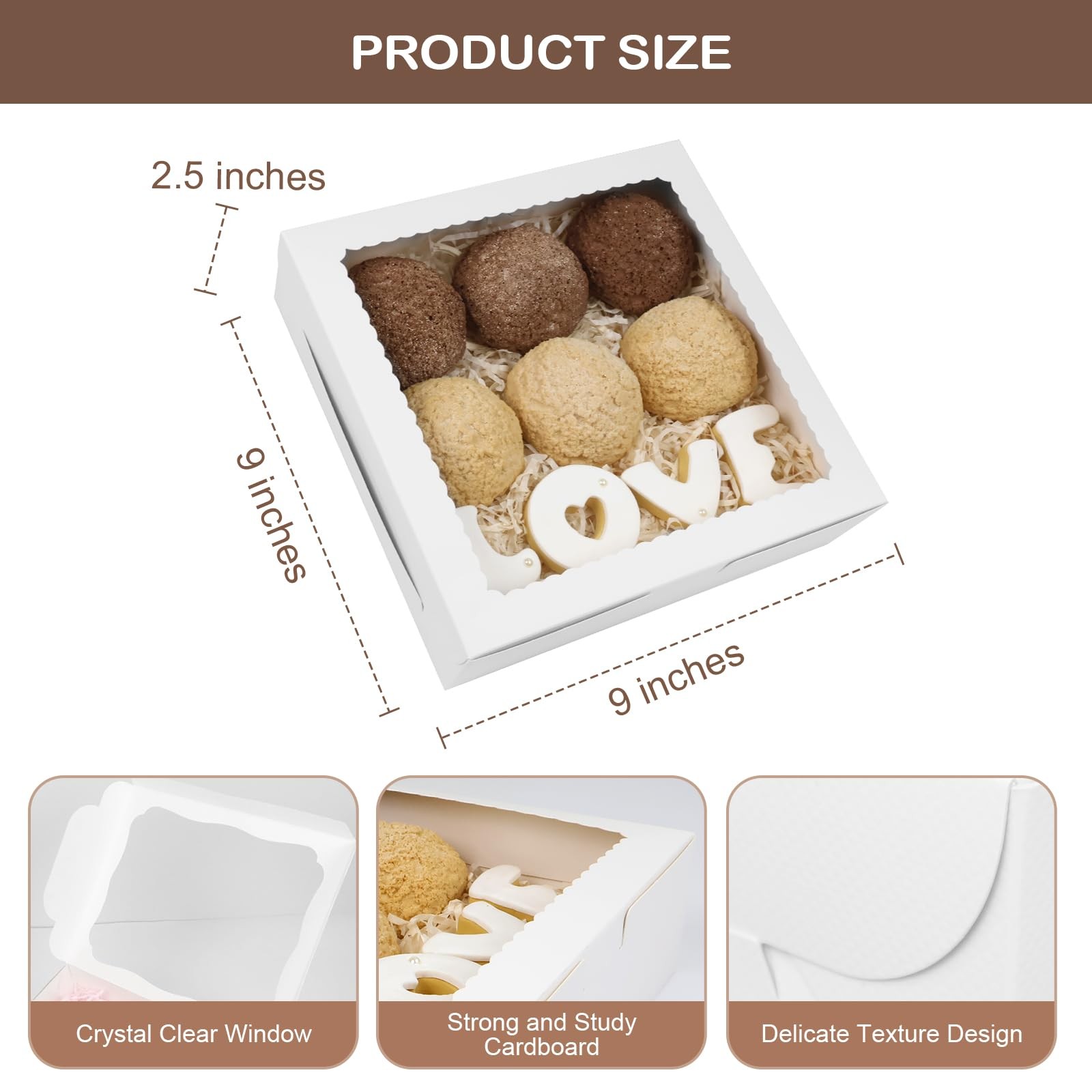 White Pie Boxes 12 PCS 9x9x2.5 Inch Bakery Cake Box With Window For Donuts