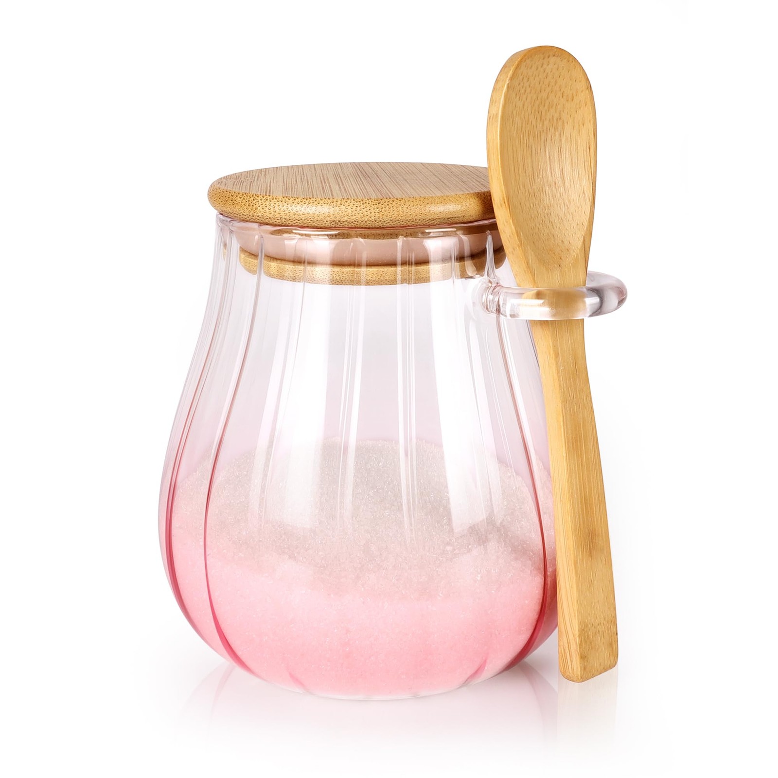 Arrozon 15 oz Pink Sugar Bowl with Bamboo Lid and Spoon,Pink 15oz, pink