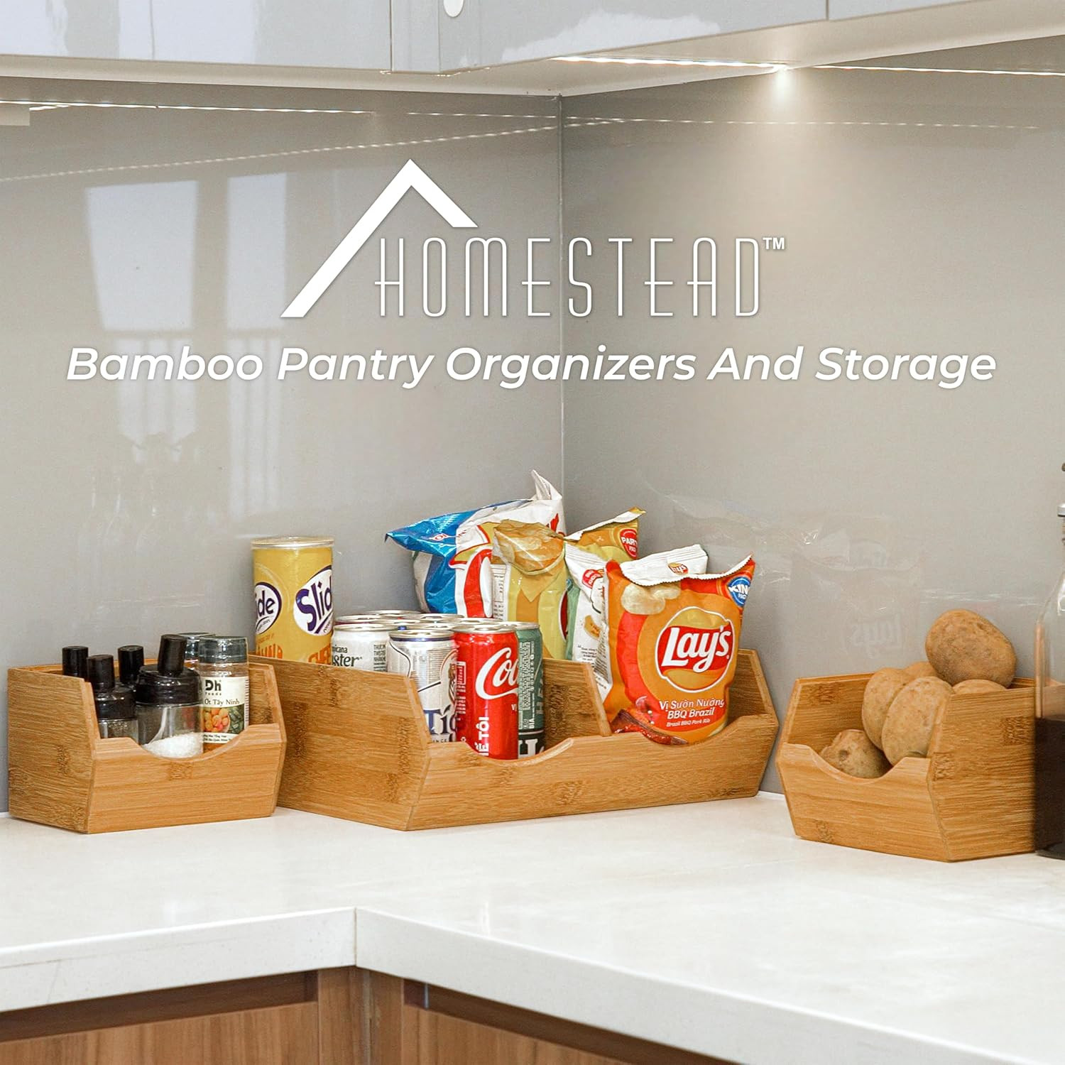 HOMESTEAD Bamboo Pantry Storage Bins – Potato & Onion Storage Bin for Pantry Org