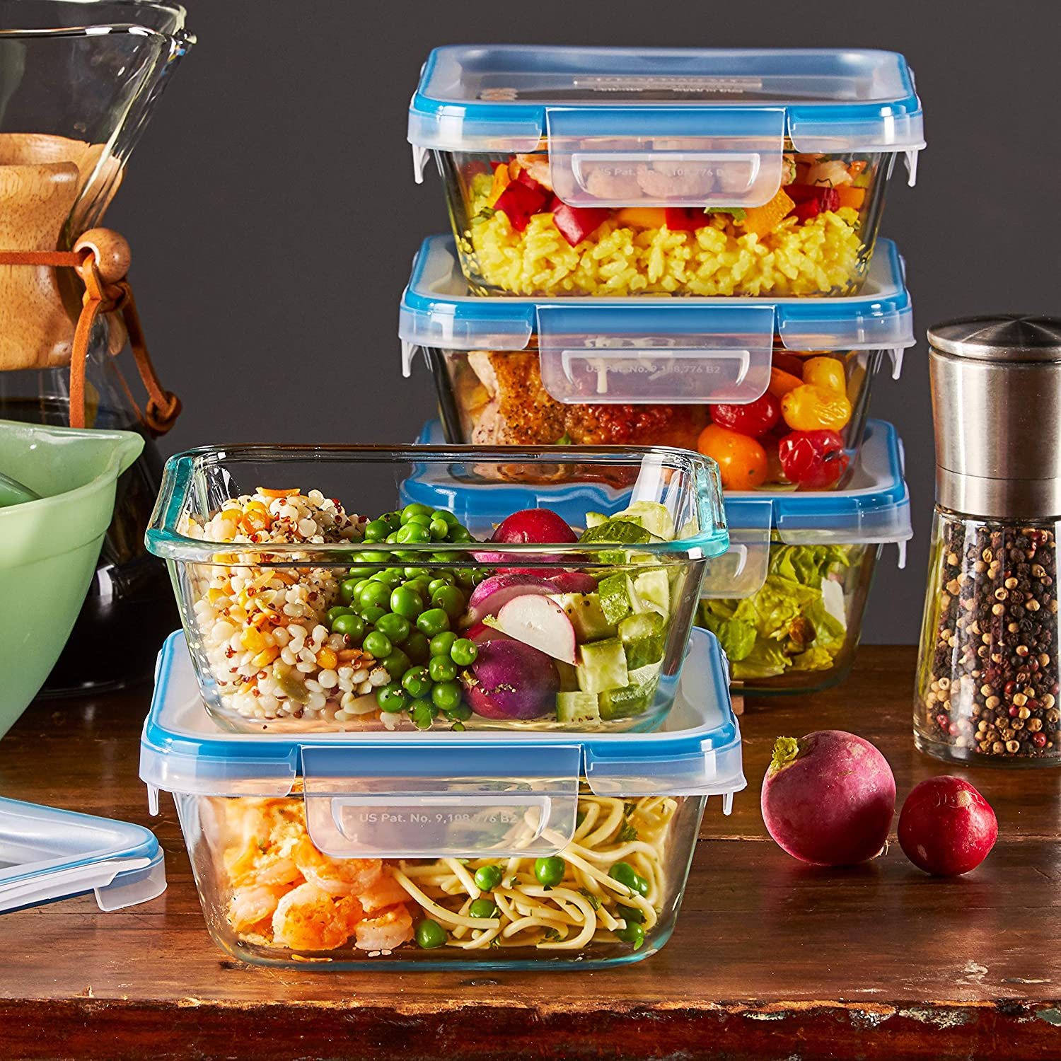 Glass Total Solutions (5-Pack, 4 Cup) Food Storage Containers Set, Airtight & Le