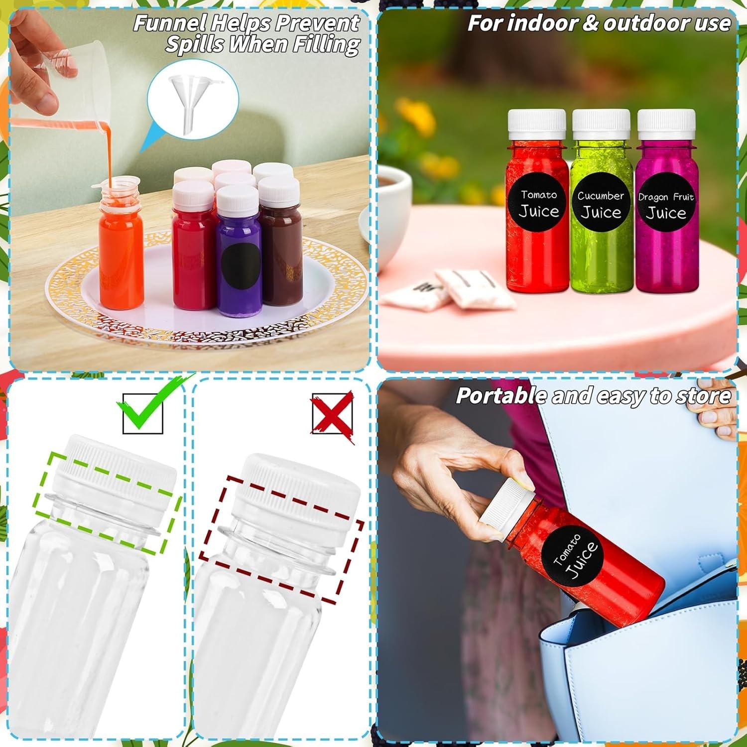 UZLU 165 Pcs 2 oz Small Plastic Juice Bottles with White Caps 2 oz,