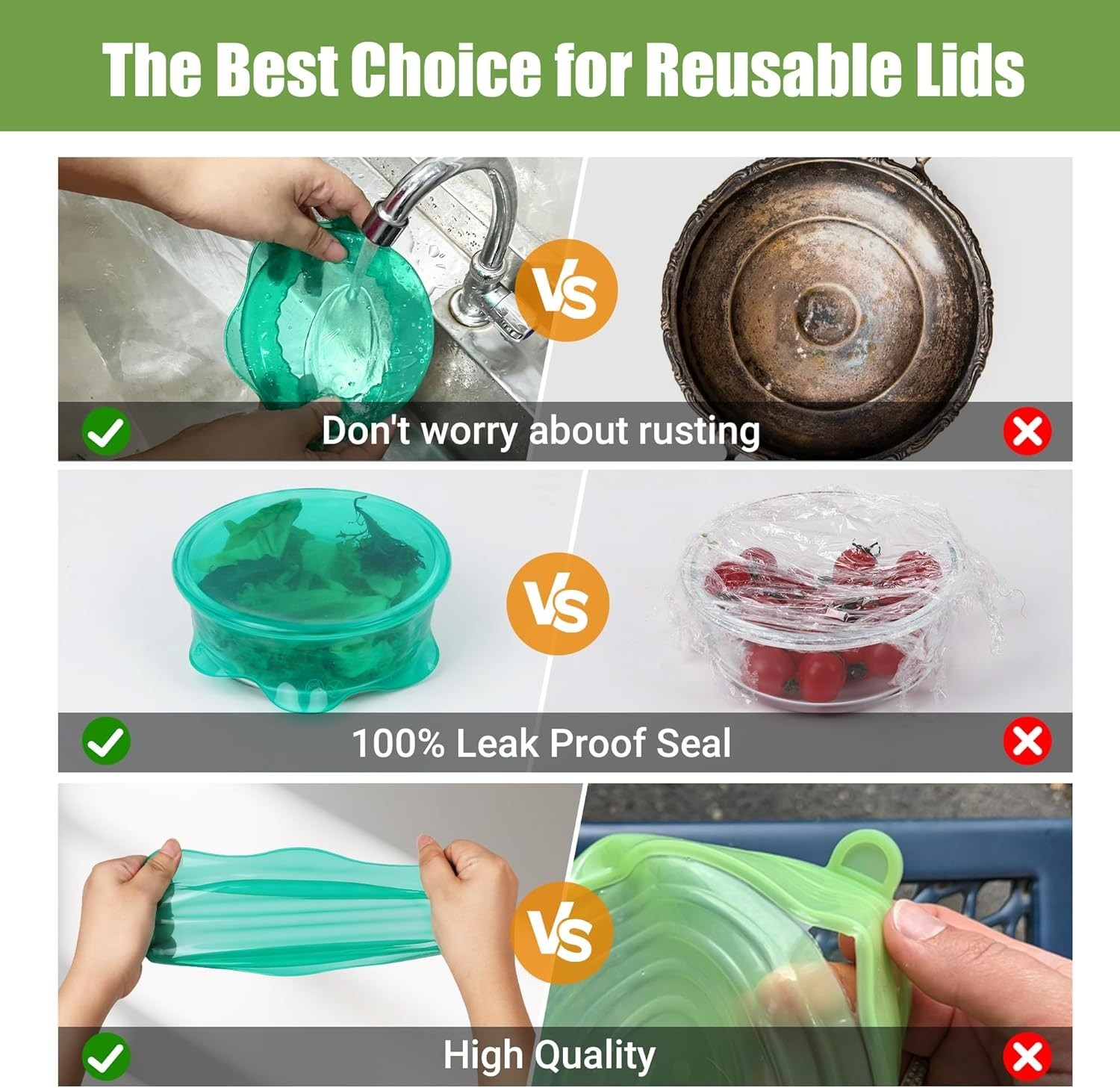 6PCS Silicone Stretch Lids – Versatile Food Storage Covers for Fresher Food