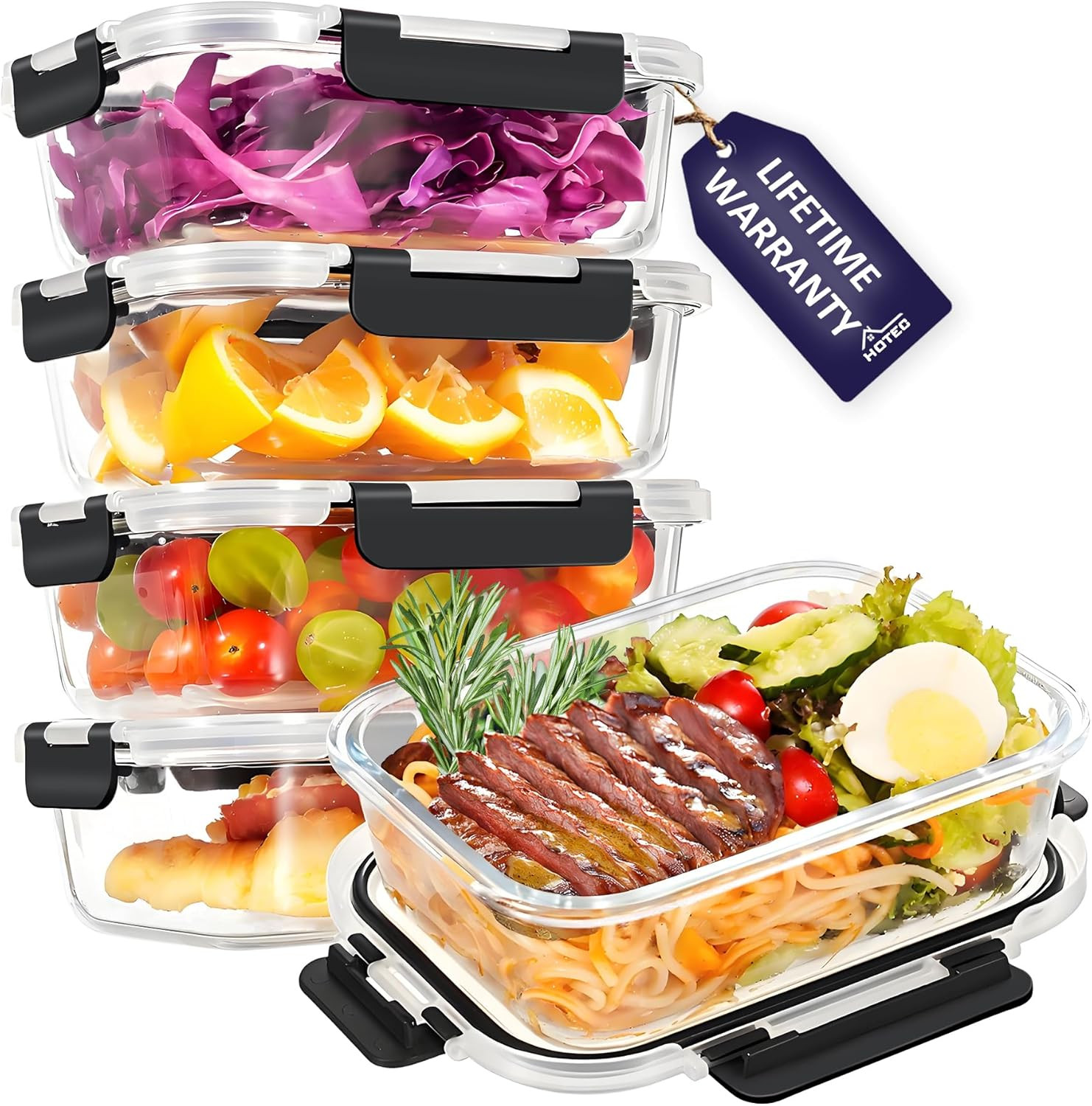 HOTEC 35OZ Glass Food Storage Container, Airtight Glass Lunch Fruit Containers w