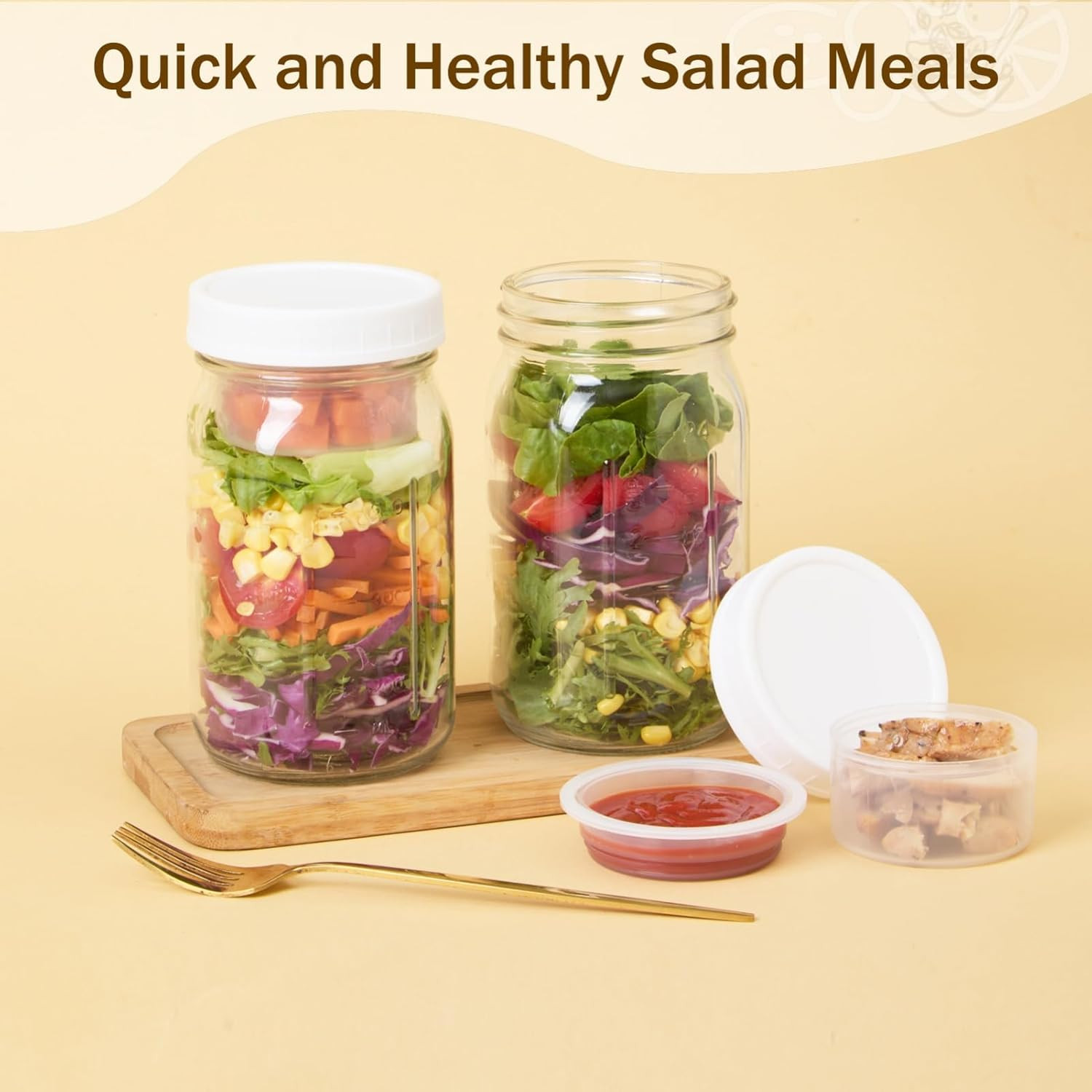 4 Pack Glass Salad Jars Lids Meal Prep- 32Oz Leakproof Container Lunch Comes 2