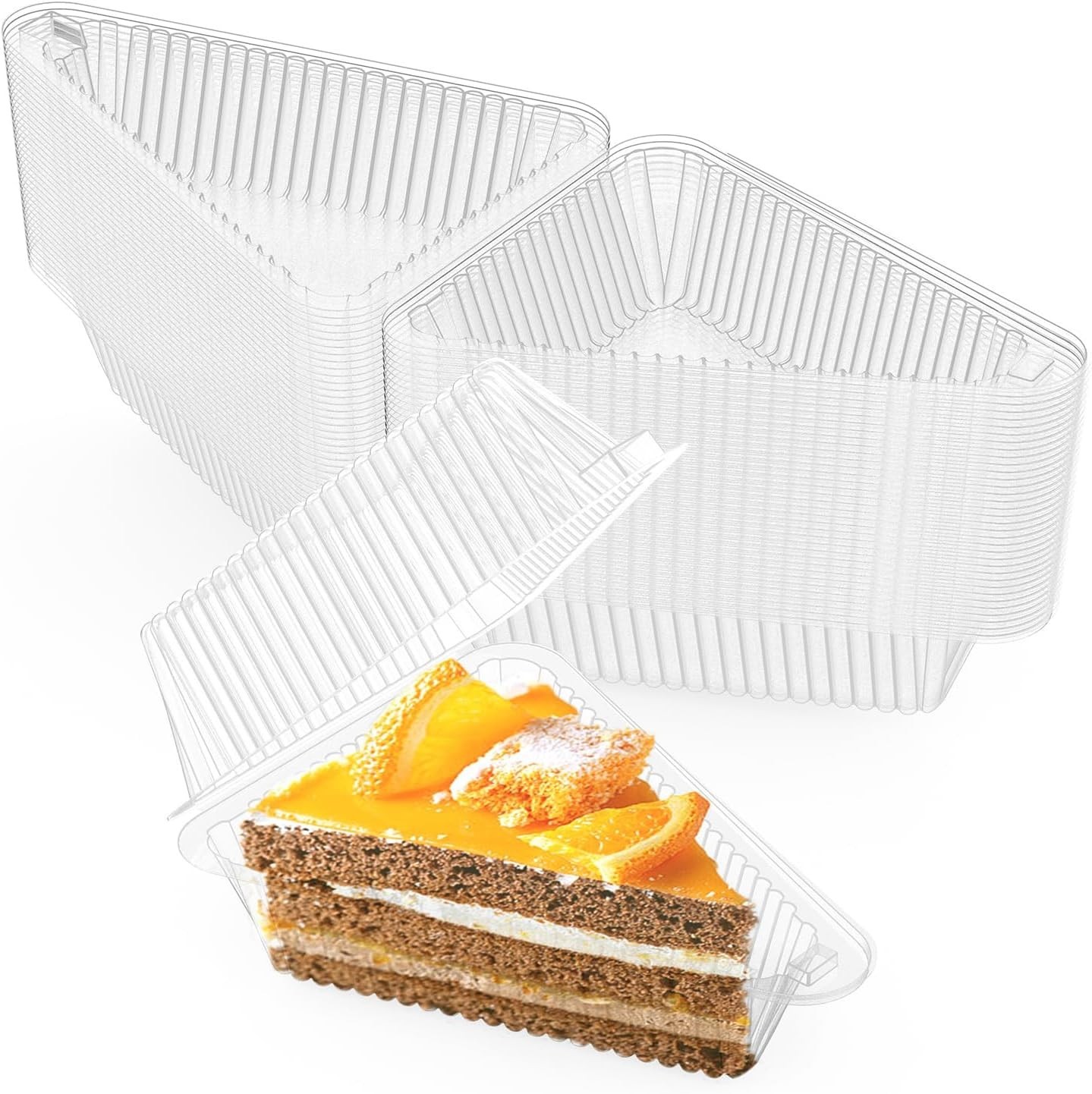 100 Pieces Cake Slice Plastic Containers, 4.33 Inches Hinged Lid Cheese cake …