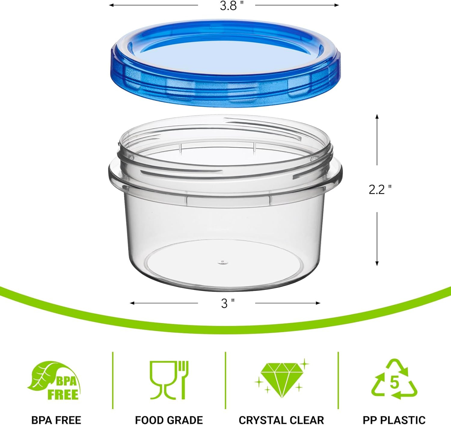 Soelomu 8 Oz Freezer Storage Containers with Twist Top Lids, 10 Pack Reusable Me