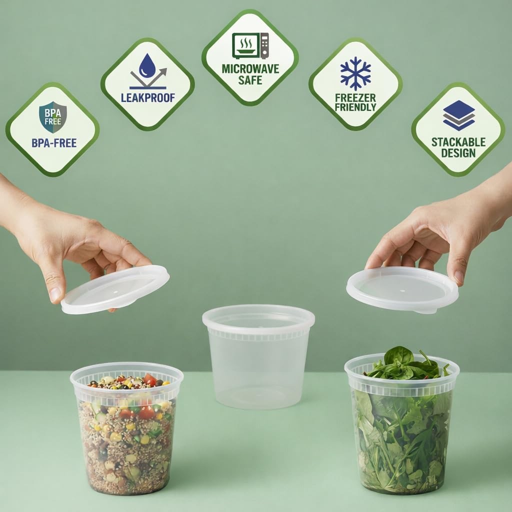 48 Sets Deli Containers W/ Lids – 16oz & 32oz – Leak Proof Microwaveable