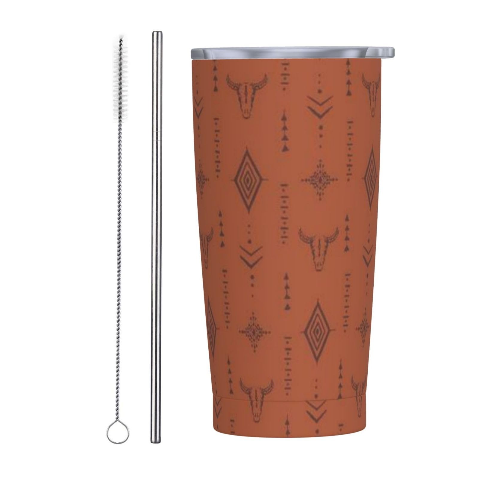 Tounheya Western Bull Tumbler Lid And Straw Boho Brown 20Oz Insulated Stainless