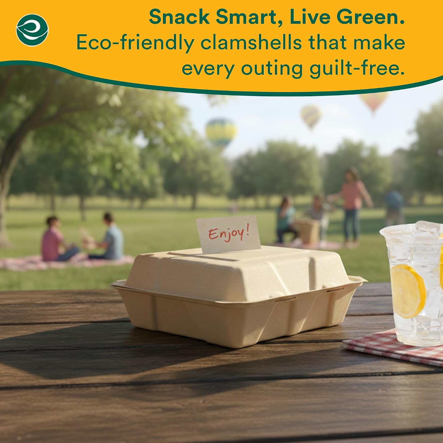 ECO SOUL 100% Compostable Clamshell Take Out Food Containers [8X8 50-Pack] Heavy