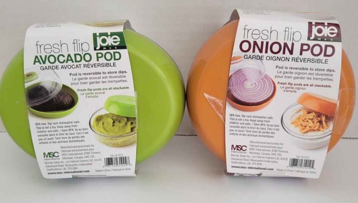NEW JOIE Fresh Flip Avocado, Onion Pods Food Saver, 2 Pack Green, Orange
