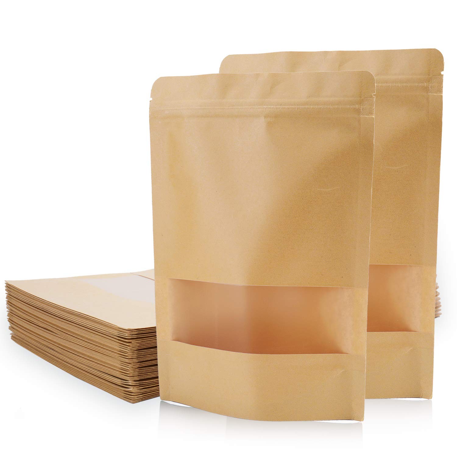 100 Count 7 x 10.25 Inch Kraft Paper Bags with Resealable Lock Seal Zipper &T…