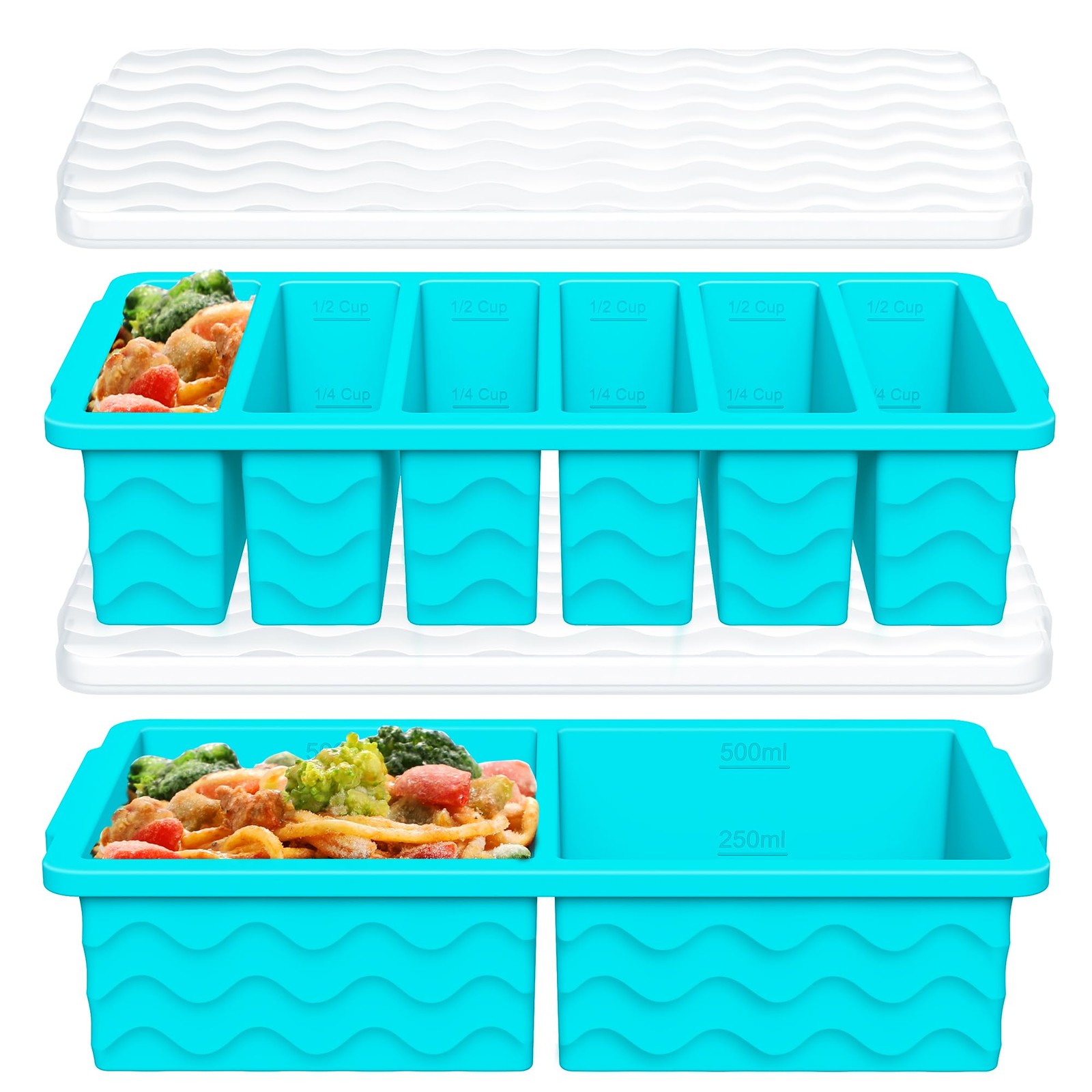 2 Pack Silicone Freezer Trays W Lid Meal Prep Soup Stew Sauce Molds 500ml