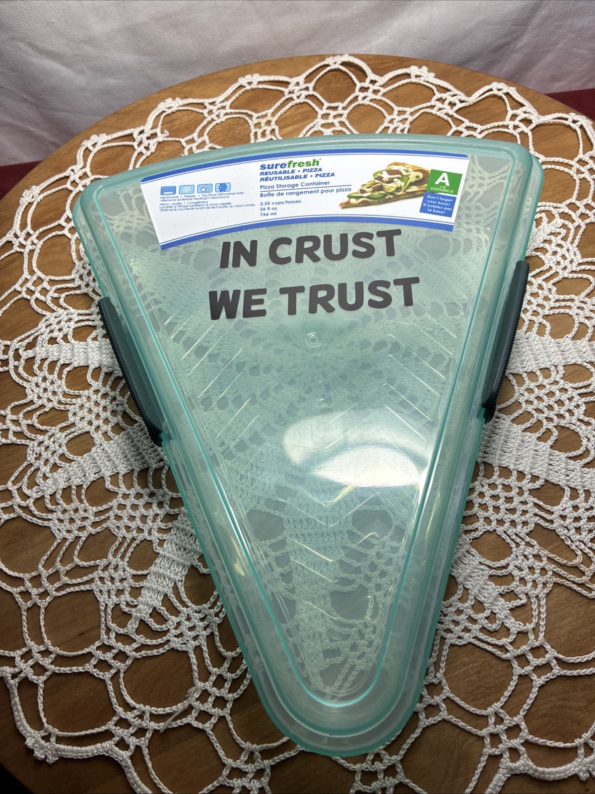 SureFresh Reusable Pizza Storage 26oz Microwave/Freezer Safe-“In Crust We Trust”