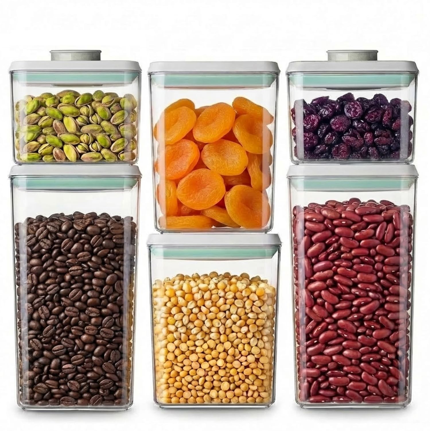 Pop Airtight 6-Pc Food Storage Containers, Stackable BPA-Free Pantry Organizer.