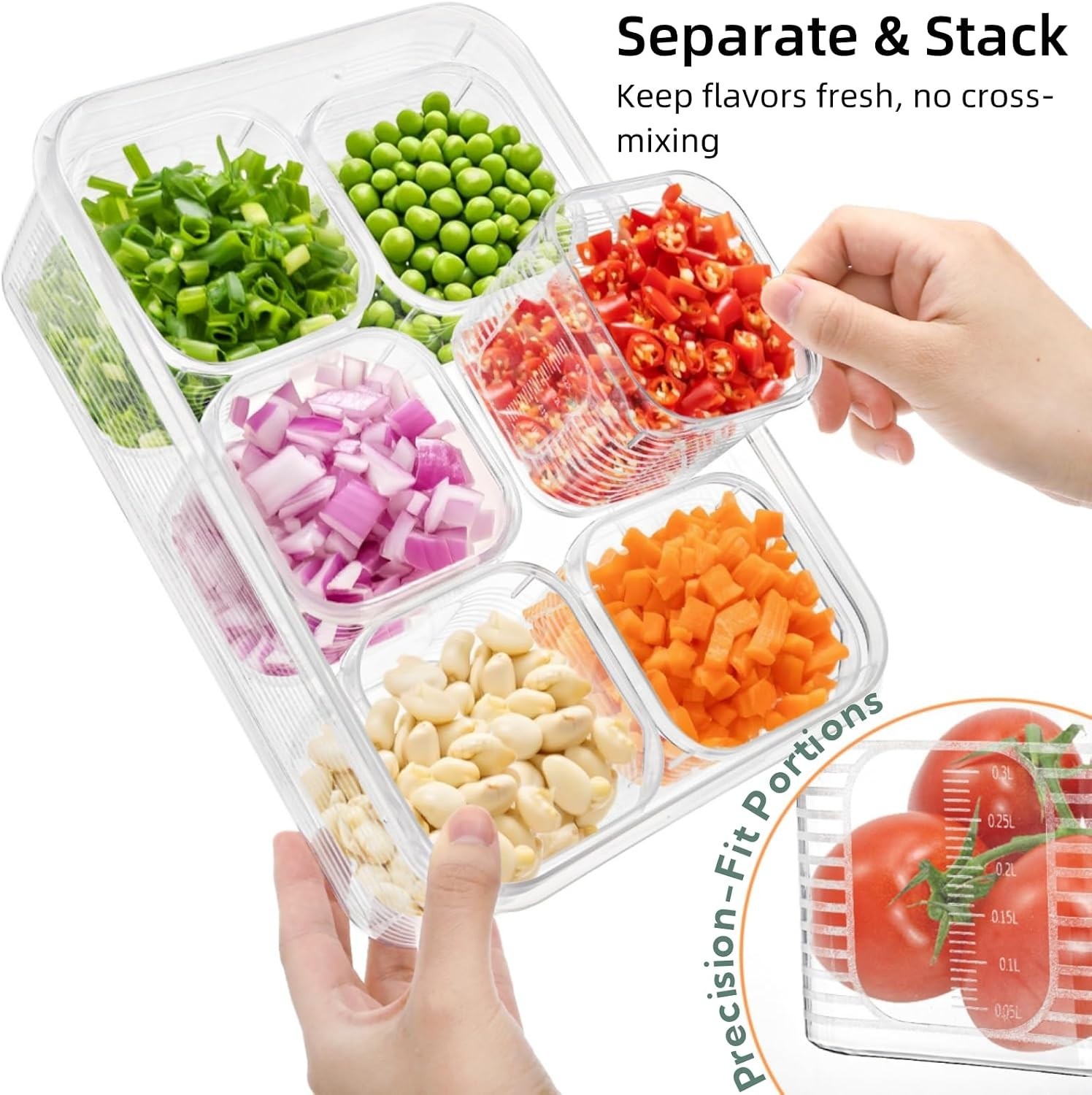 28 Pcs Salad Bar Container for Fridge, Plastic Food Storage Organizer with Li…