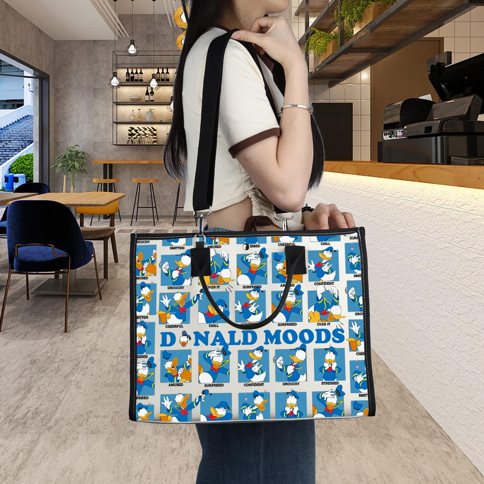 Wzmpa Funny Donald Tote Bag Duck Lover Gift Donald Moods Reusable Grocery Bag