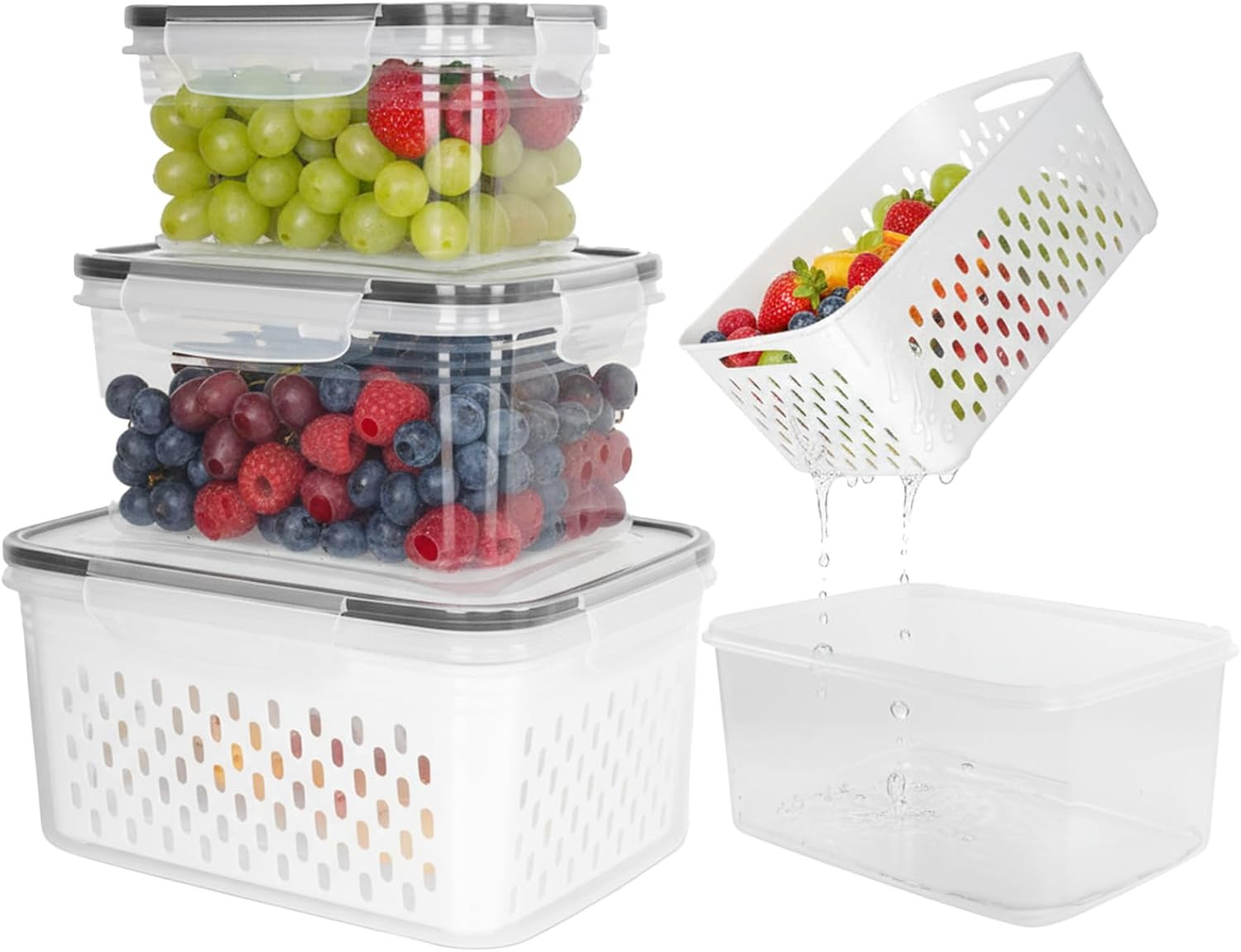Grape Container for Fridge,3Pcs(0.9-13.5Qt) | Leakproof Grape Container with Rem
