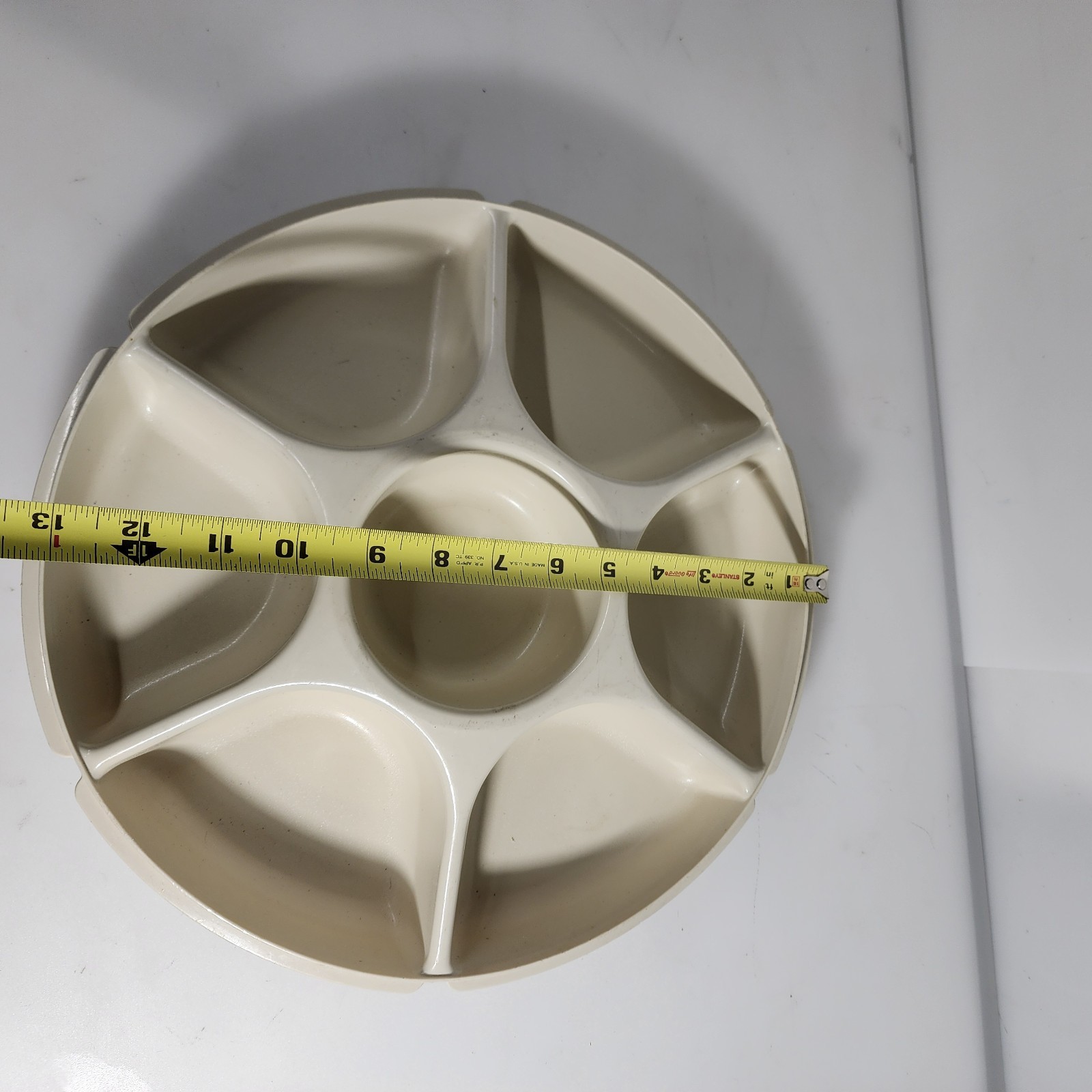 Vintage Tupperware 6 Section Snack Serving Tray Almond Lazy Susan Dip Center