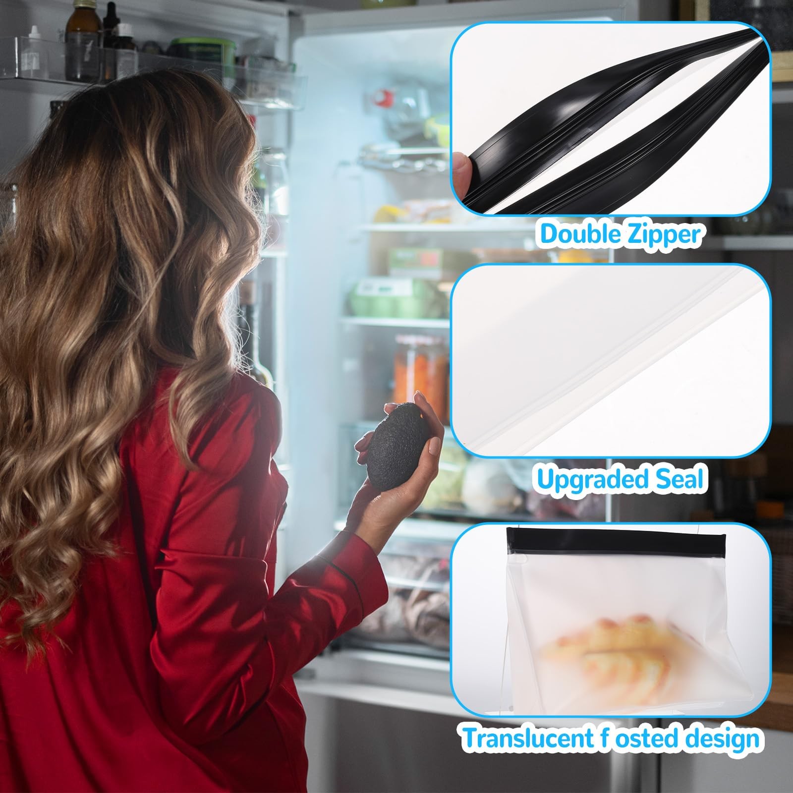 Hpmjz 4 pcs Clear Leak Proof Freezer Bag Reusable Ice Storage one size, black