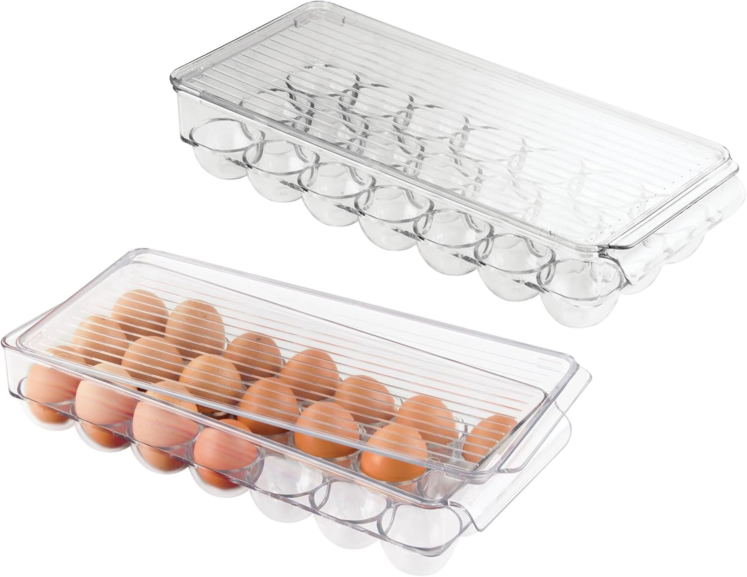 Clear Plastic Egg Holder for Fridge with Lid – 21 Egg Storage Container Organize