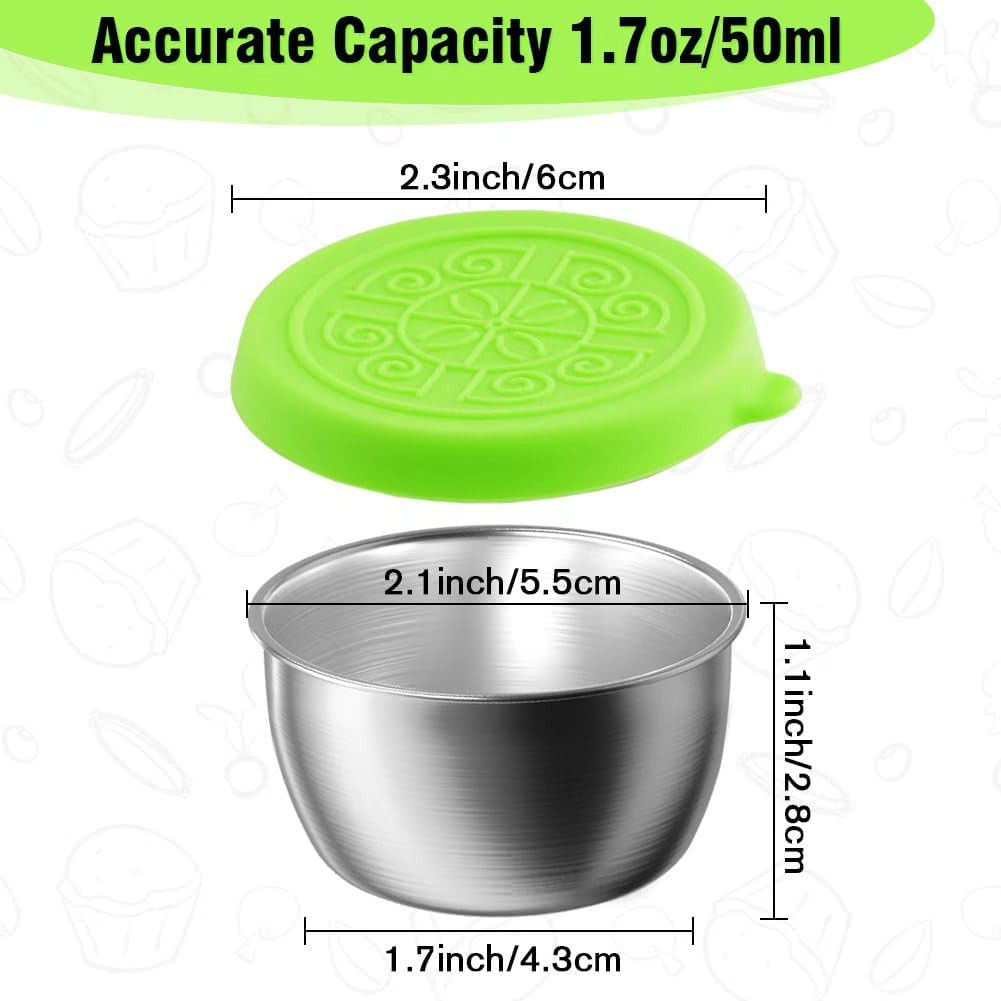 6PCS 1.7oz Stainless Steel Sauce Cups Leakproof Lids Reusable Containers