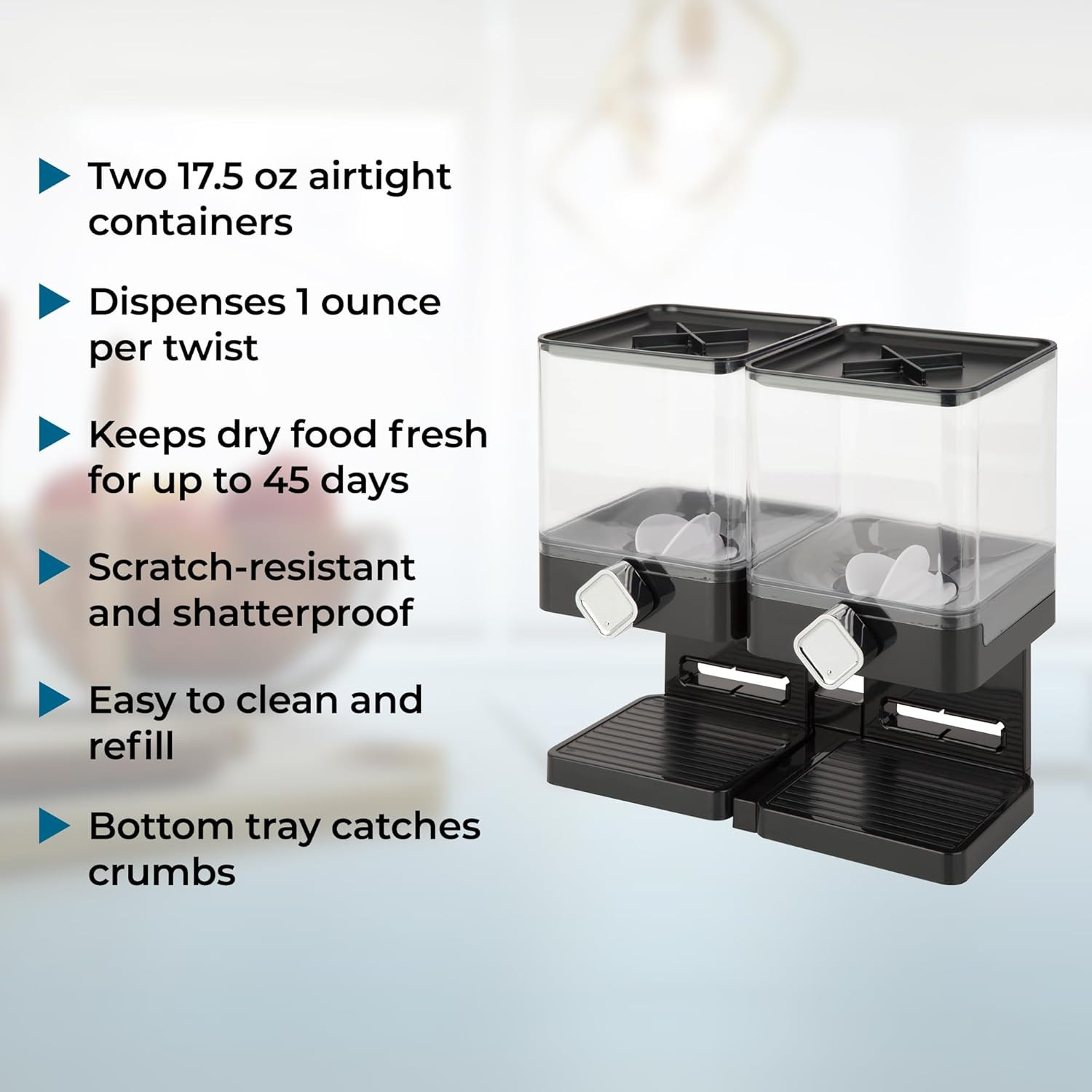 Zevro Compact Dry Food Dispenser, Dual Control, Black/Chrome (Pack of 4)