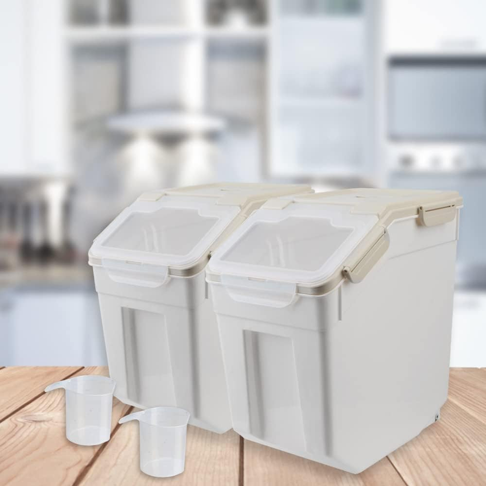 Airtight Rice & Flour Storage Containers with Lid, 100Lbs Capacity, 2Pcs