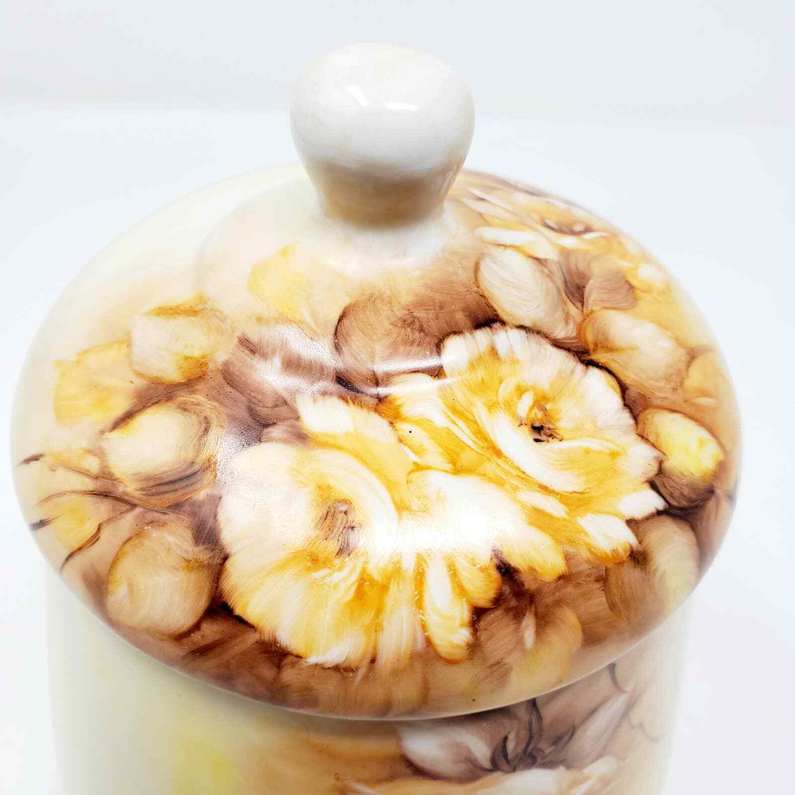 Vintage CSJose Handpainted Signed Floral Cottage Design Ceramic Jar Container