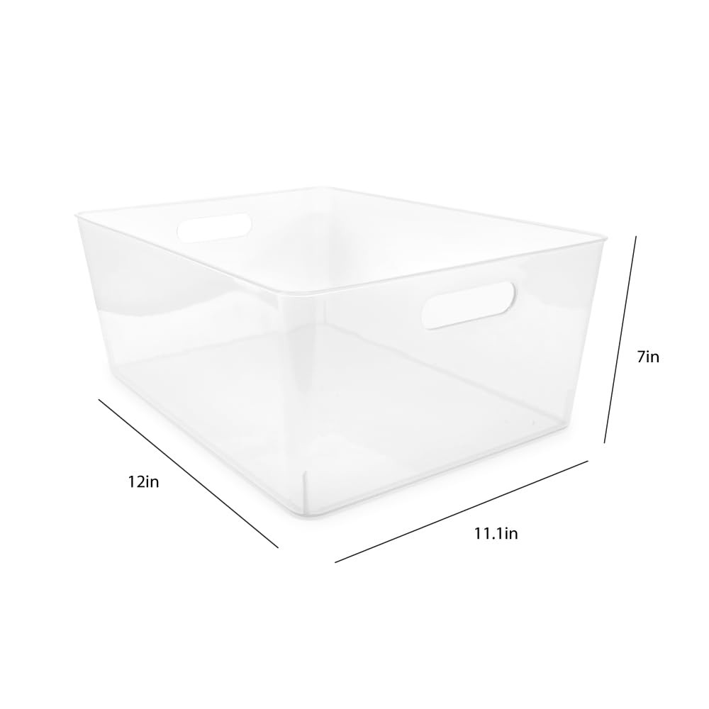 3-Pack XL Clear Storage Bins (12” L x 11.1” W x 7” H) with Cutout Handles, Pl…